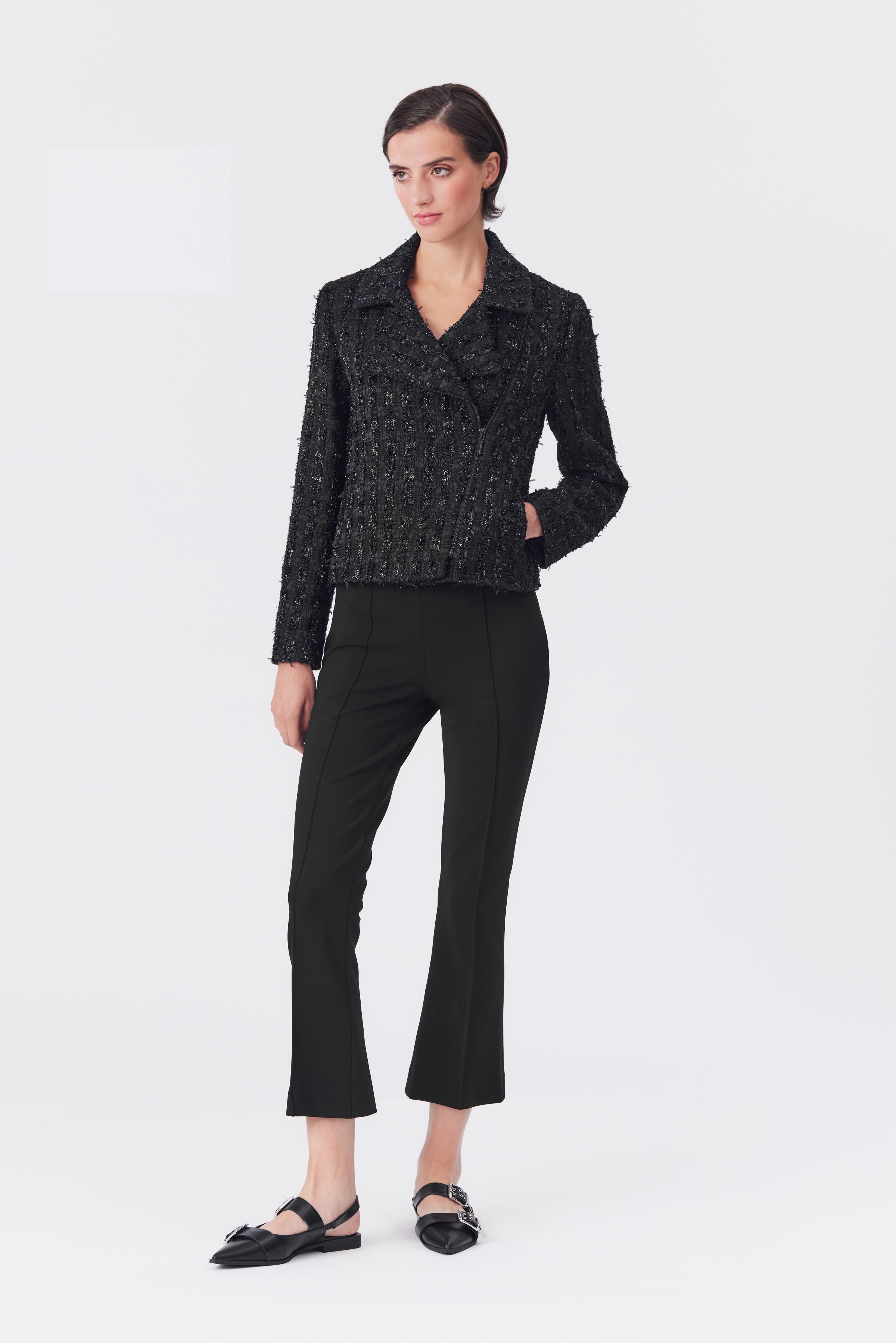 Tess Black Lurex Tweed Biker Jacket