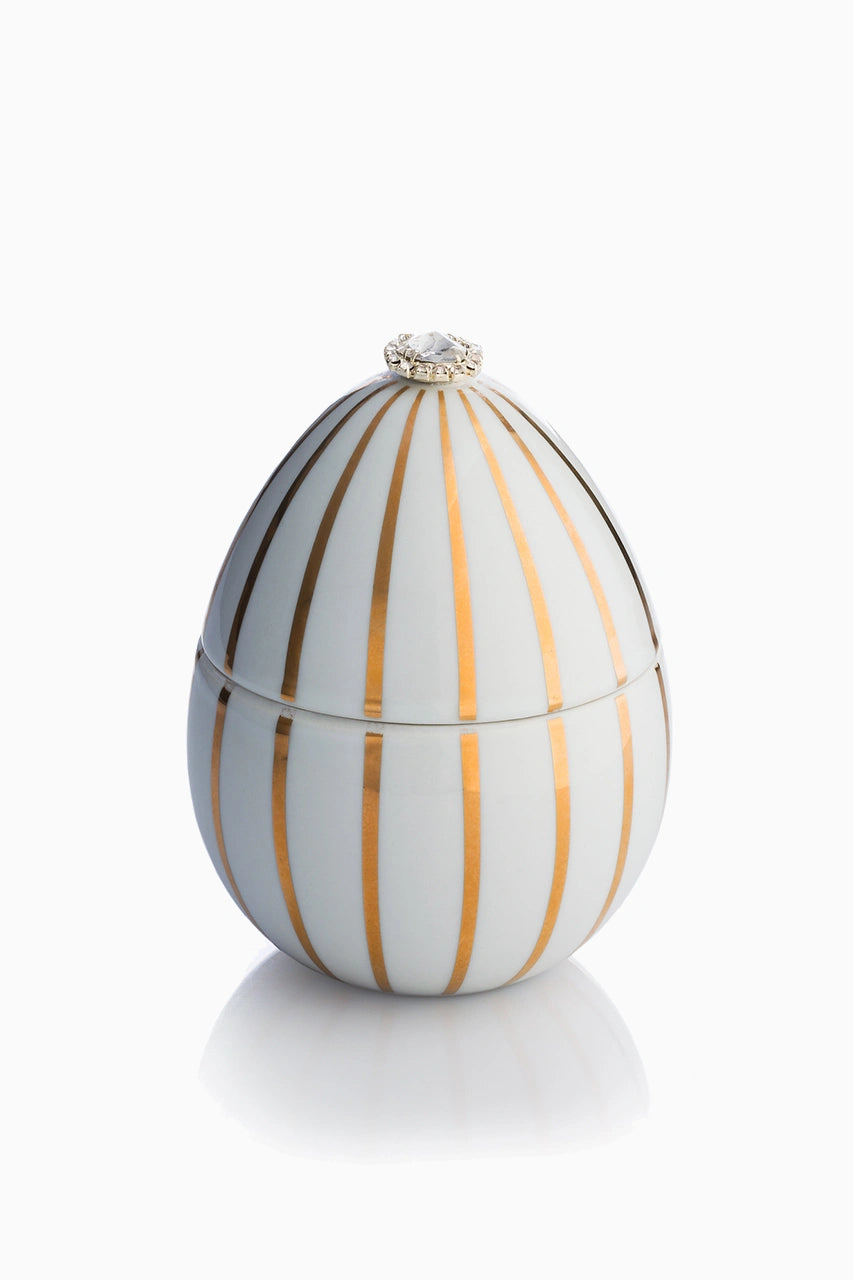 Ceramic Egg Candle White Stripe image 0