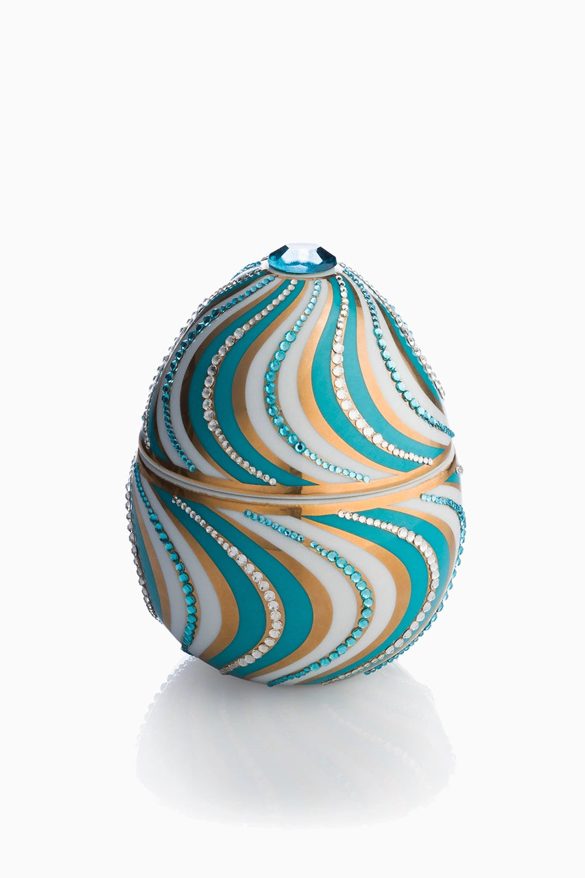 Ceramic Egg Candle Blue White Spiral image 0