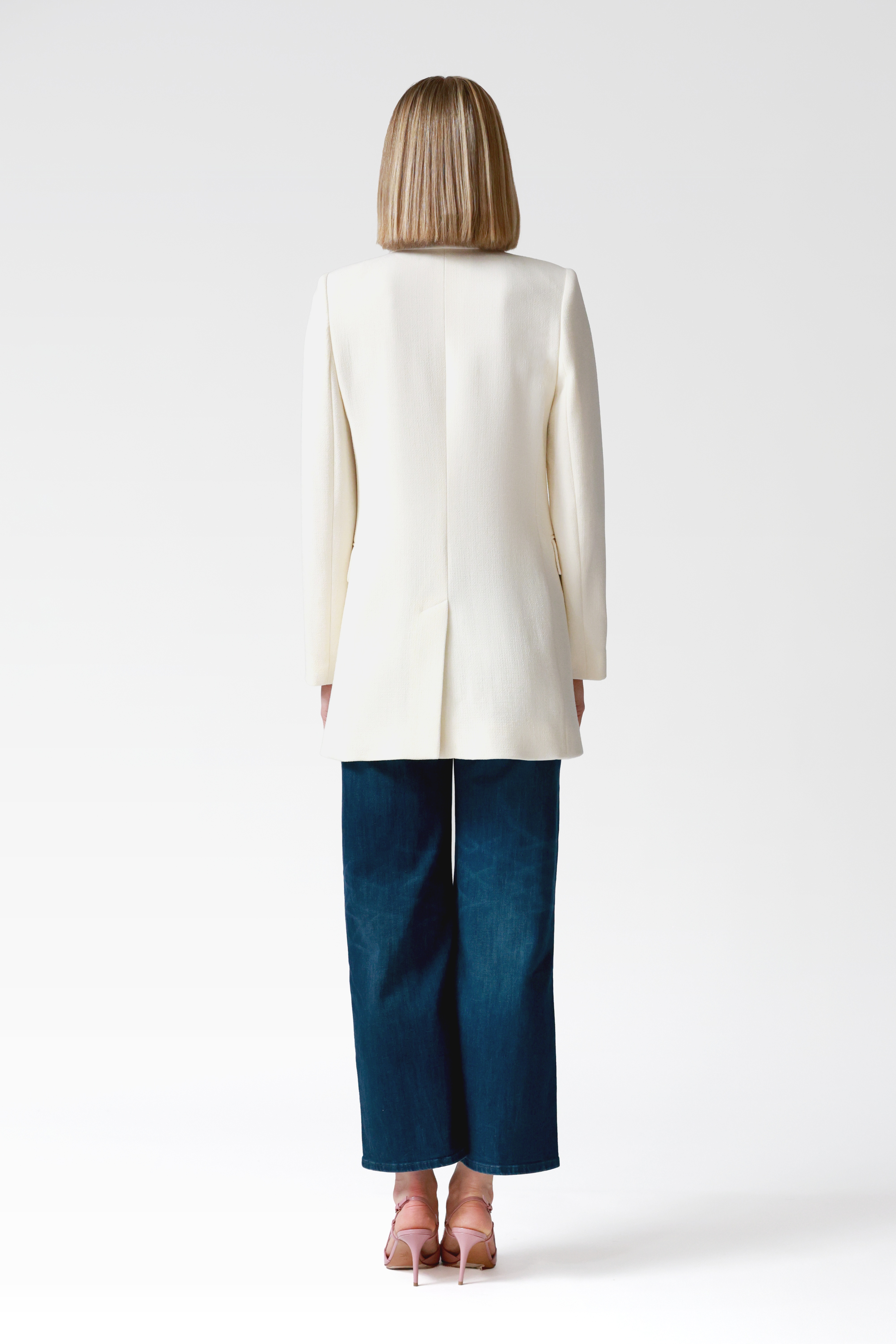 Ada Double-Breasted Longline Blazer in Ivory