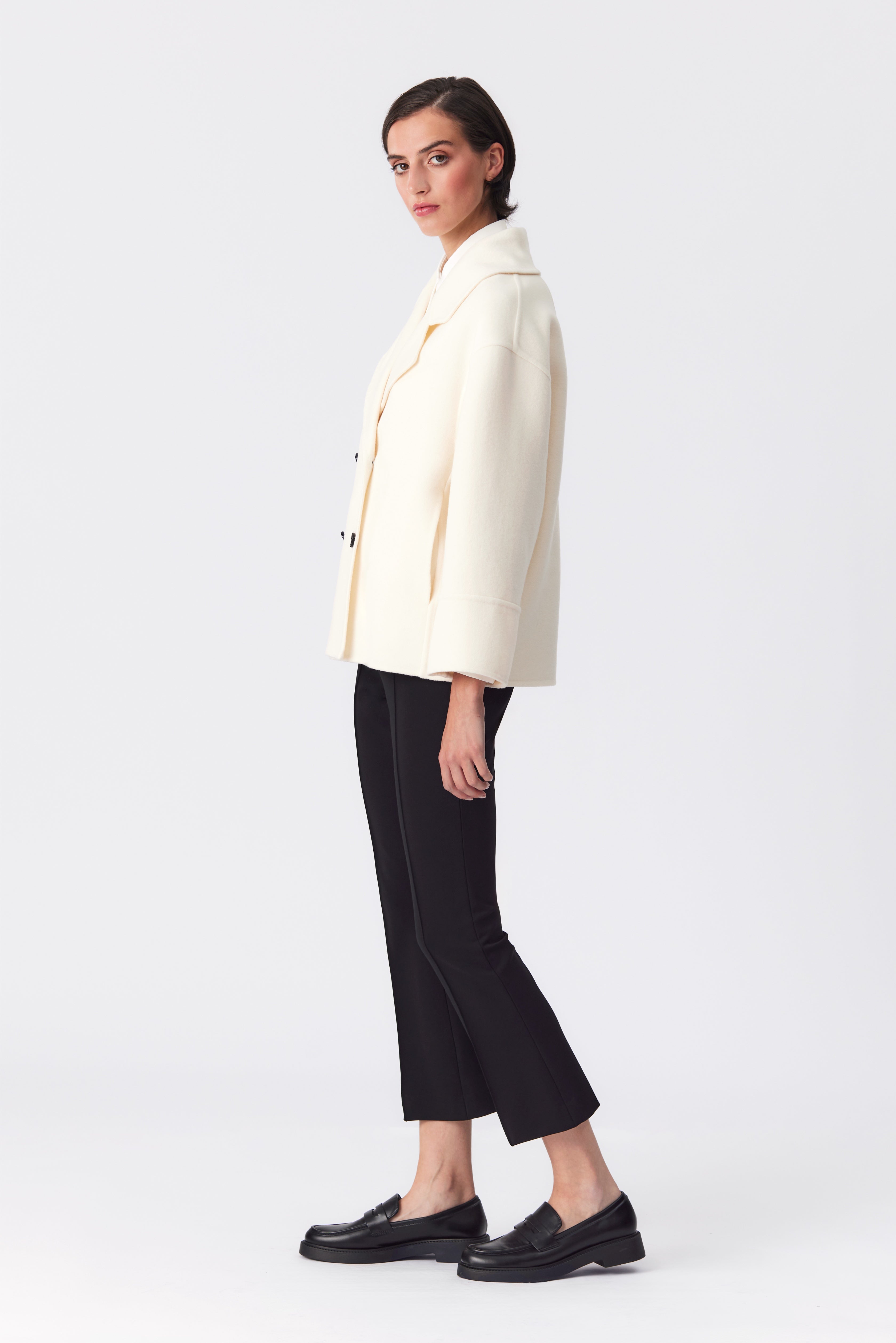 Amelia Double-Breasted Wool Jacket in Ivory