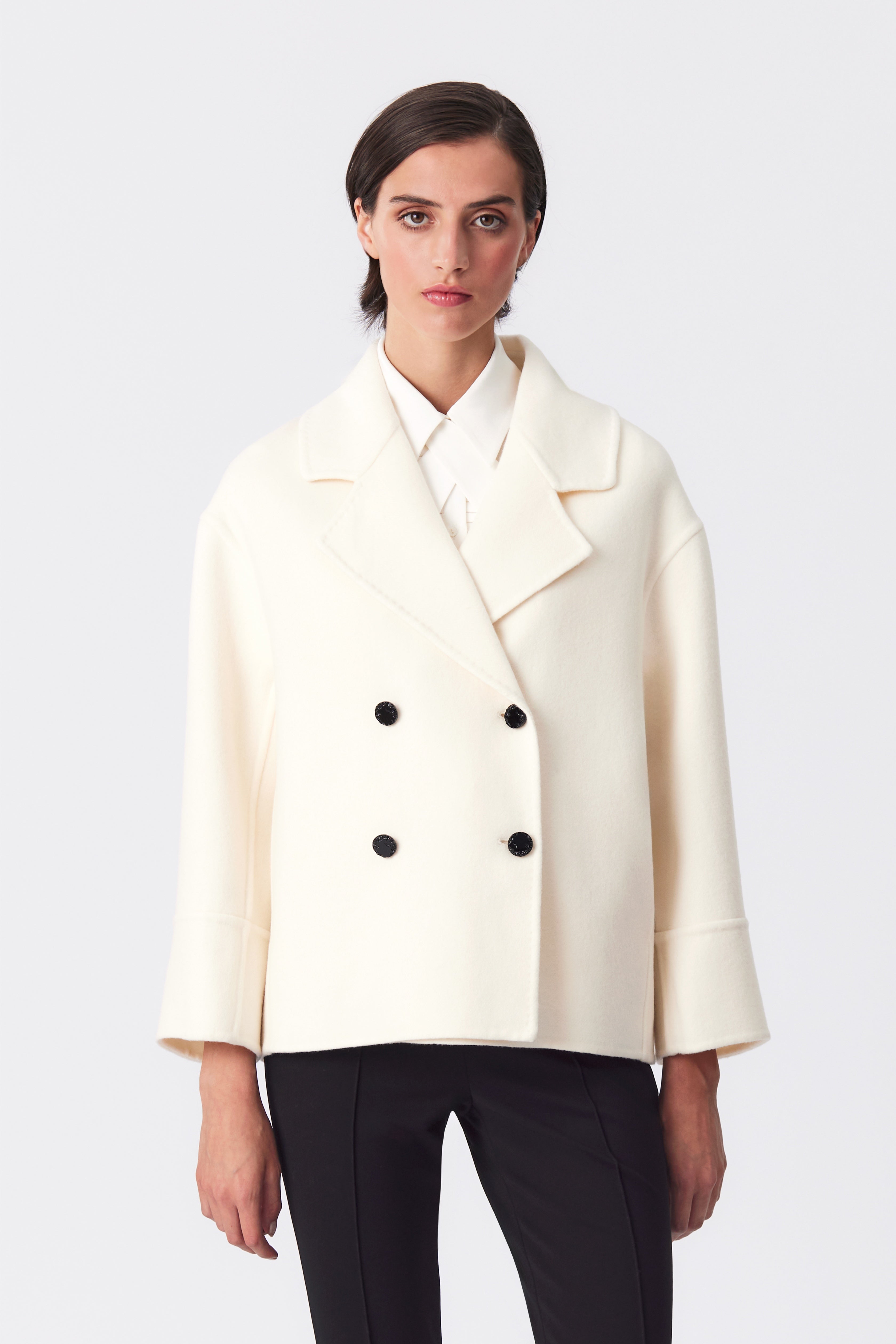 Amelia Double-Breasted Wool Jacket in Ivory
