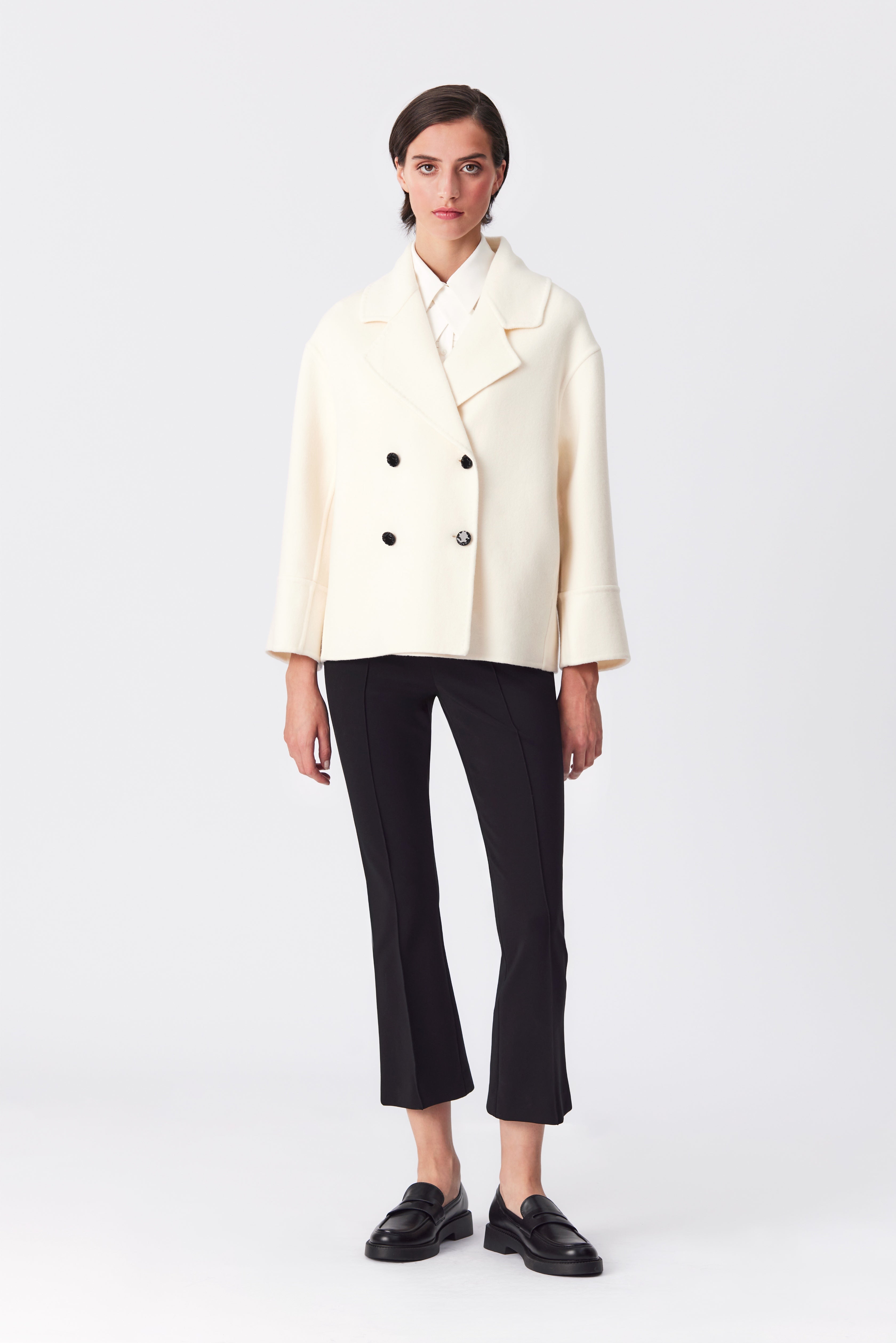 Amelia Double-Breasted Wool Jacket in Ivory