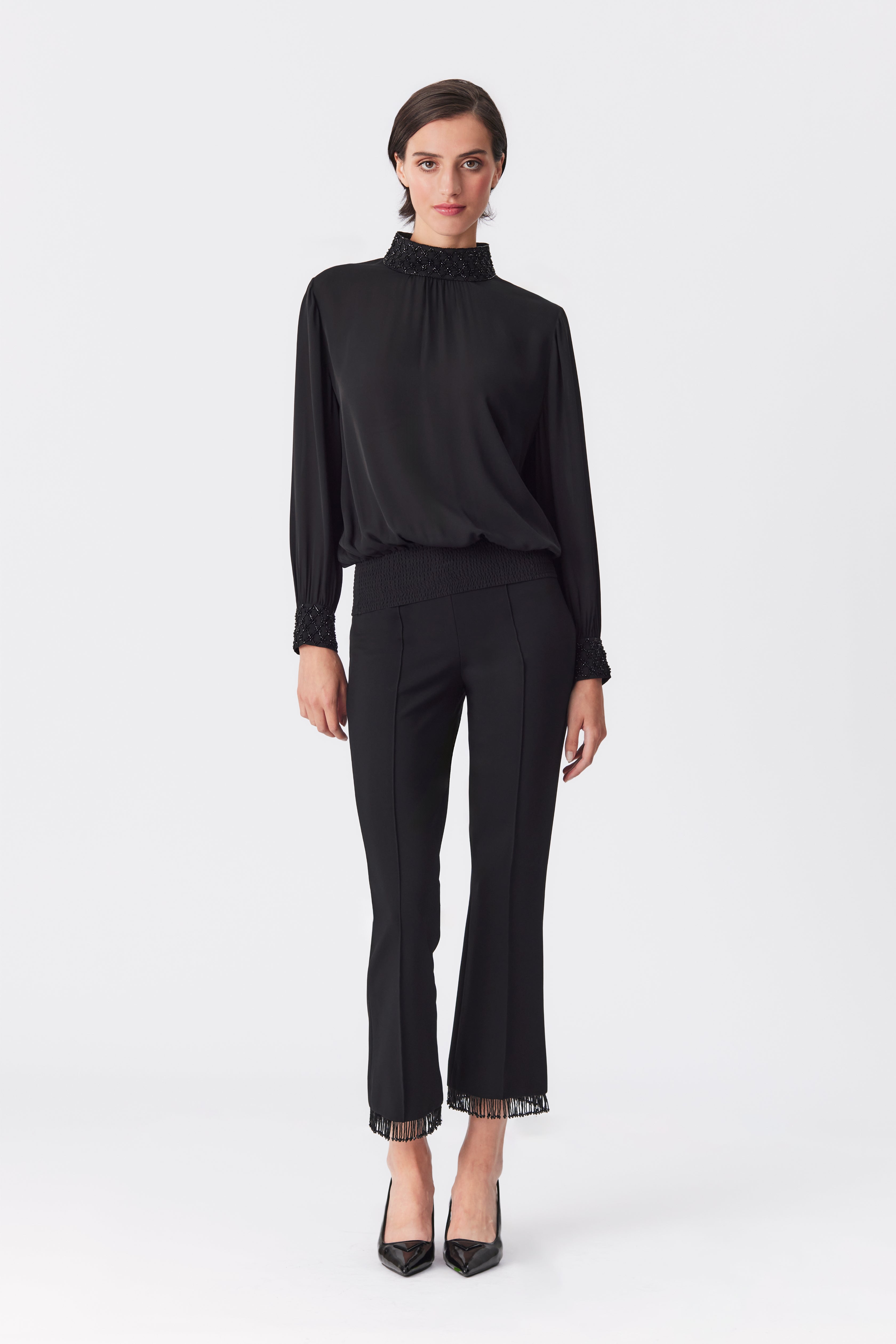 Anica Black Silk Beaded Blouse