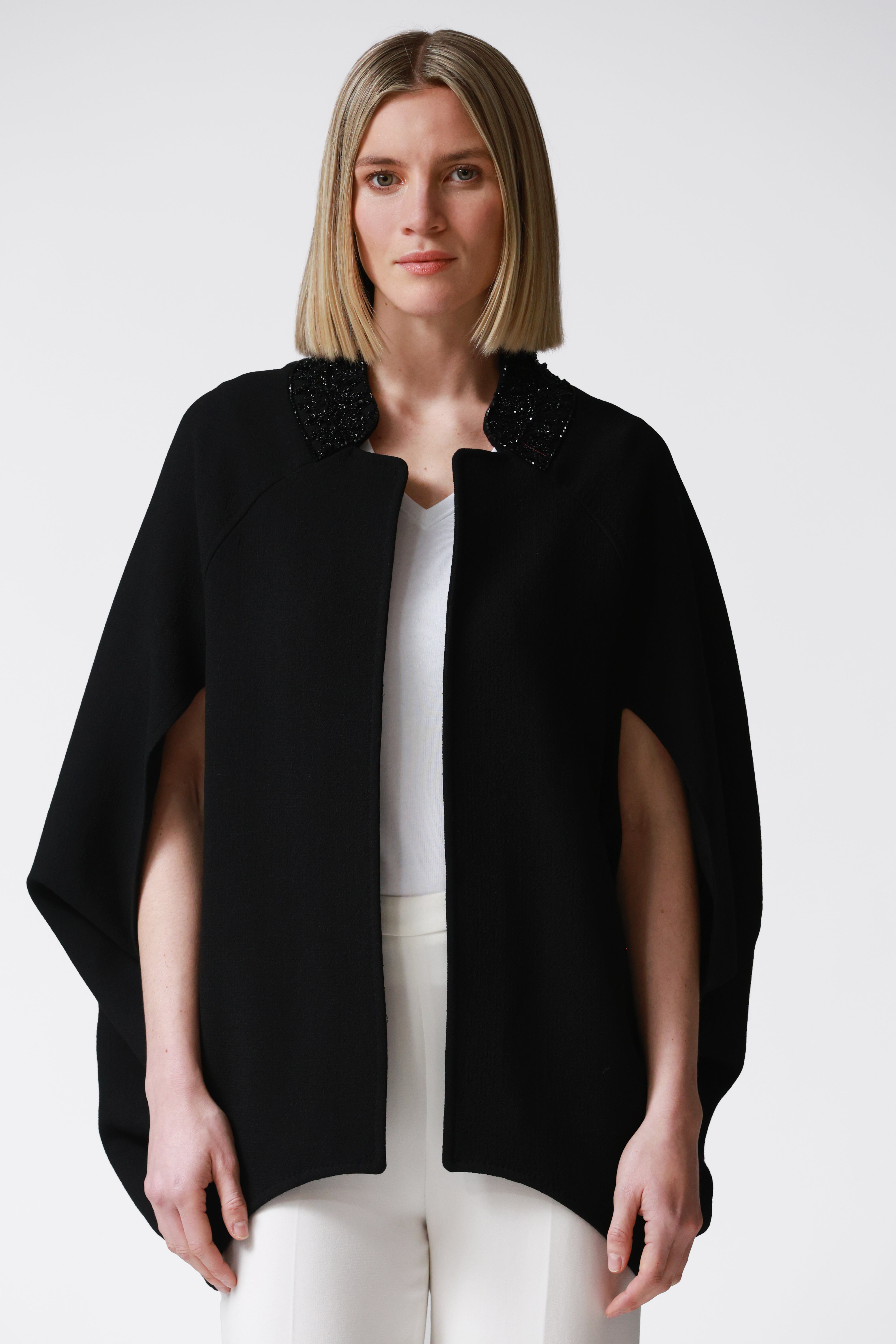 Ara Black Wool Cape with Embellished Collar
