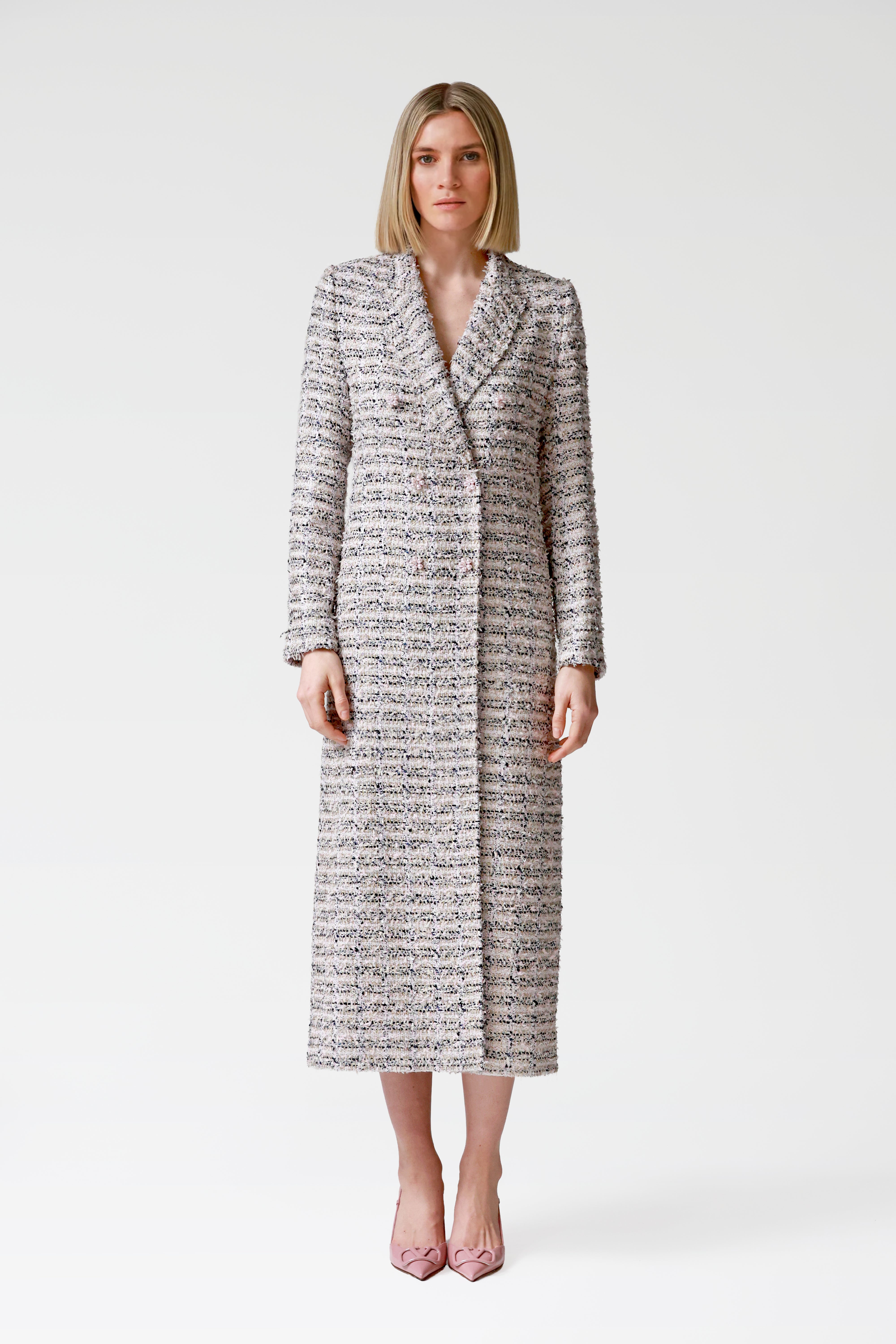Ava Pink Lurex Tweed Coat