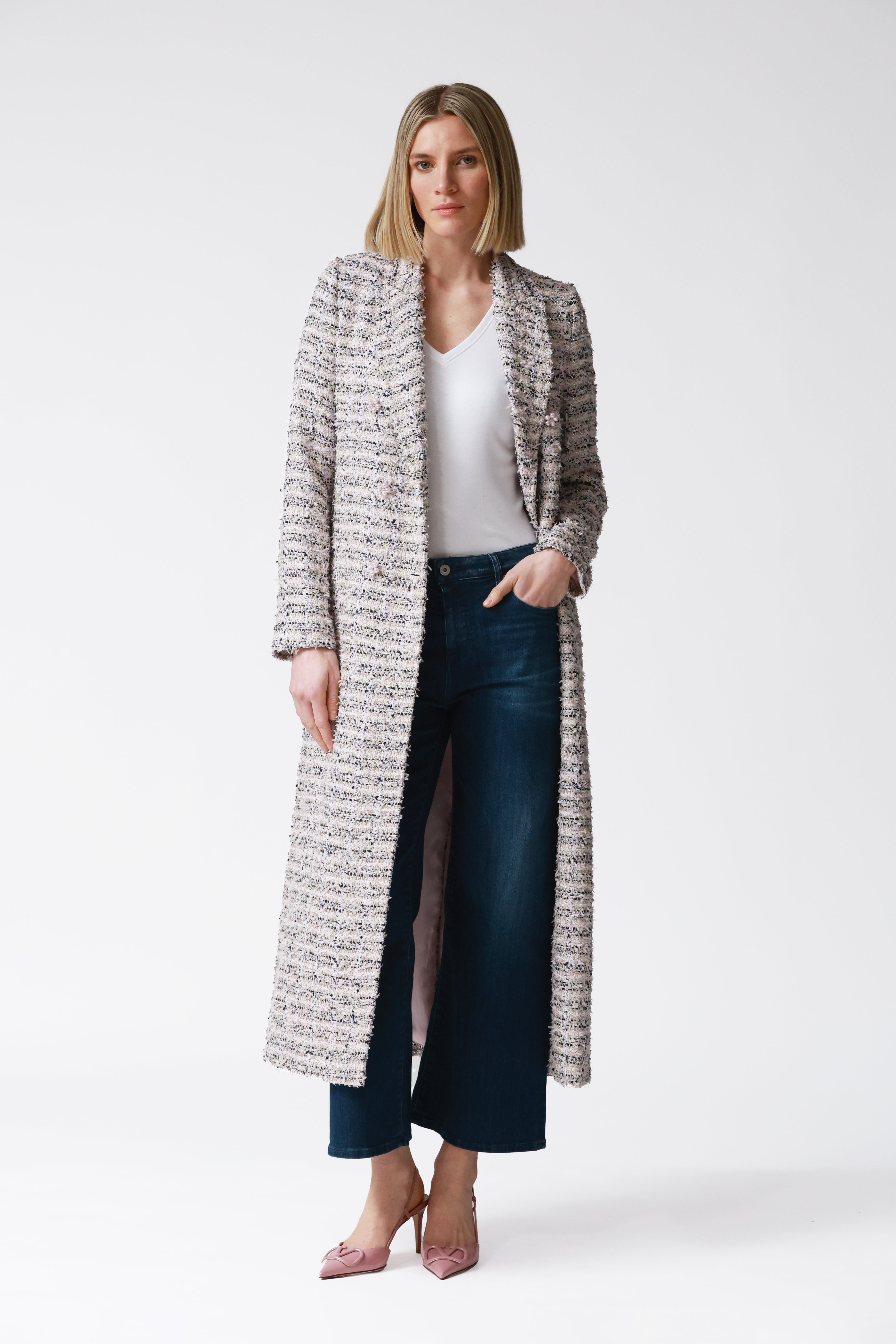 Ava Pink Lurex Tweed Coat