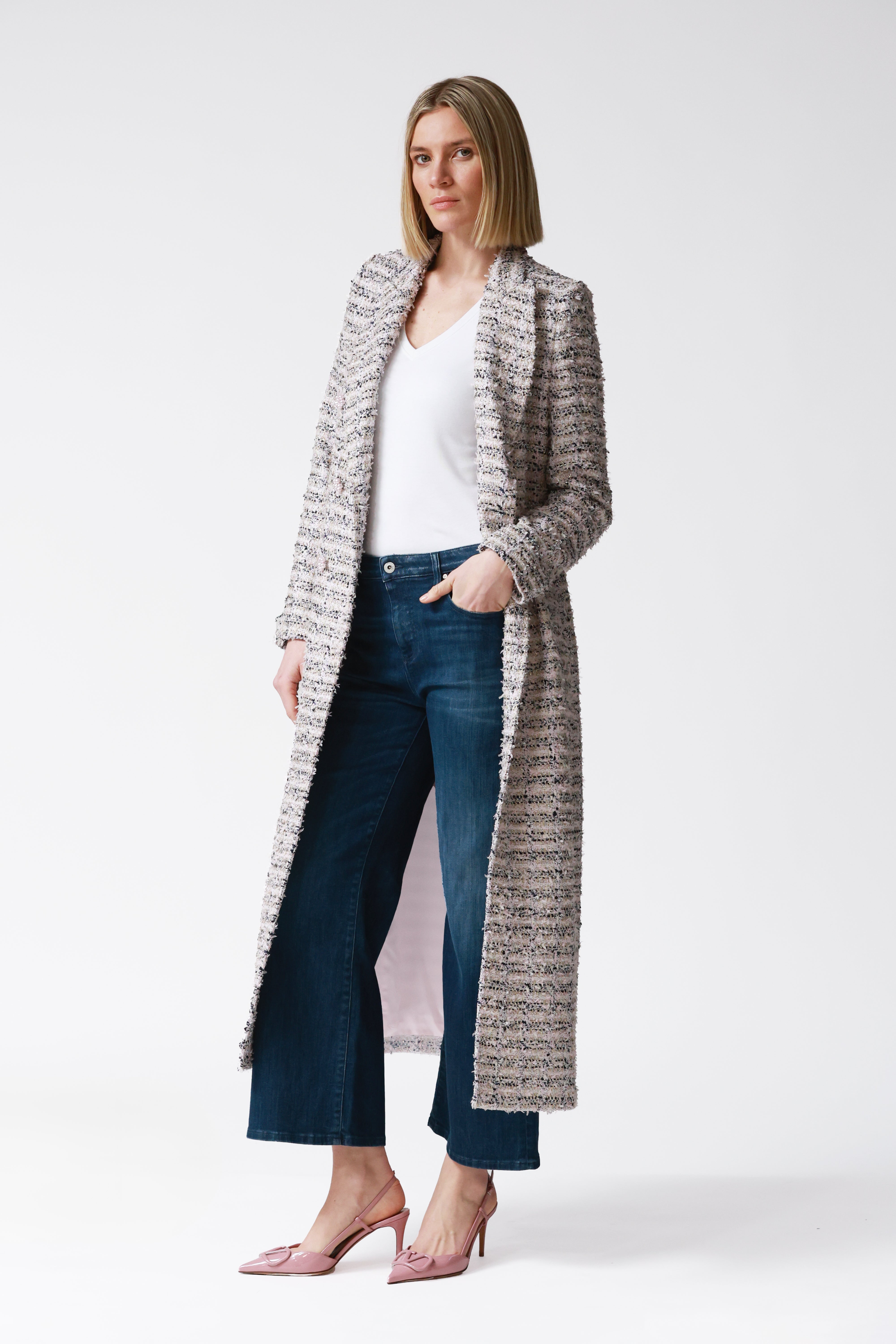 Ava Pink Lurex Tweed Coat