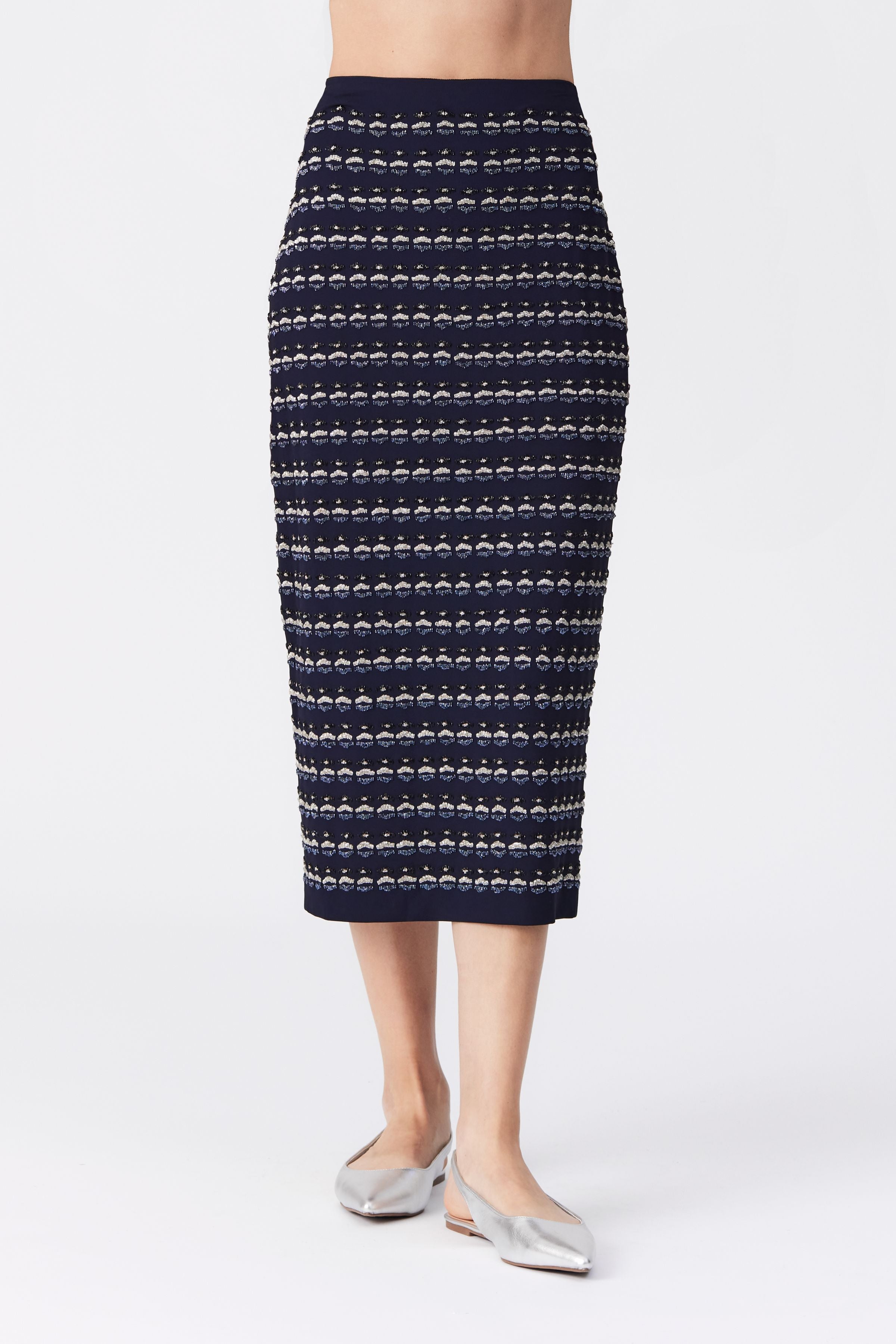 Becki Navy Beaded Pencil Skirt
