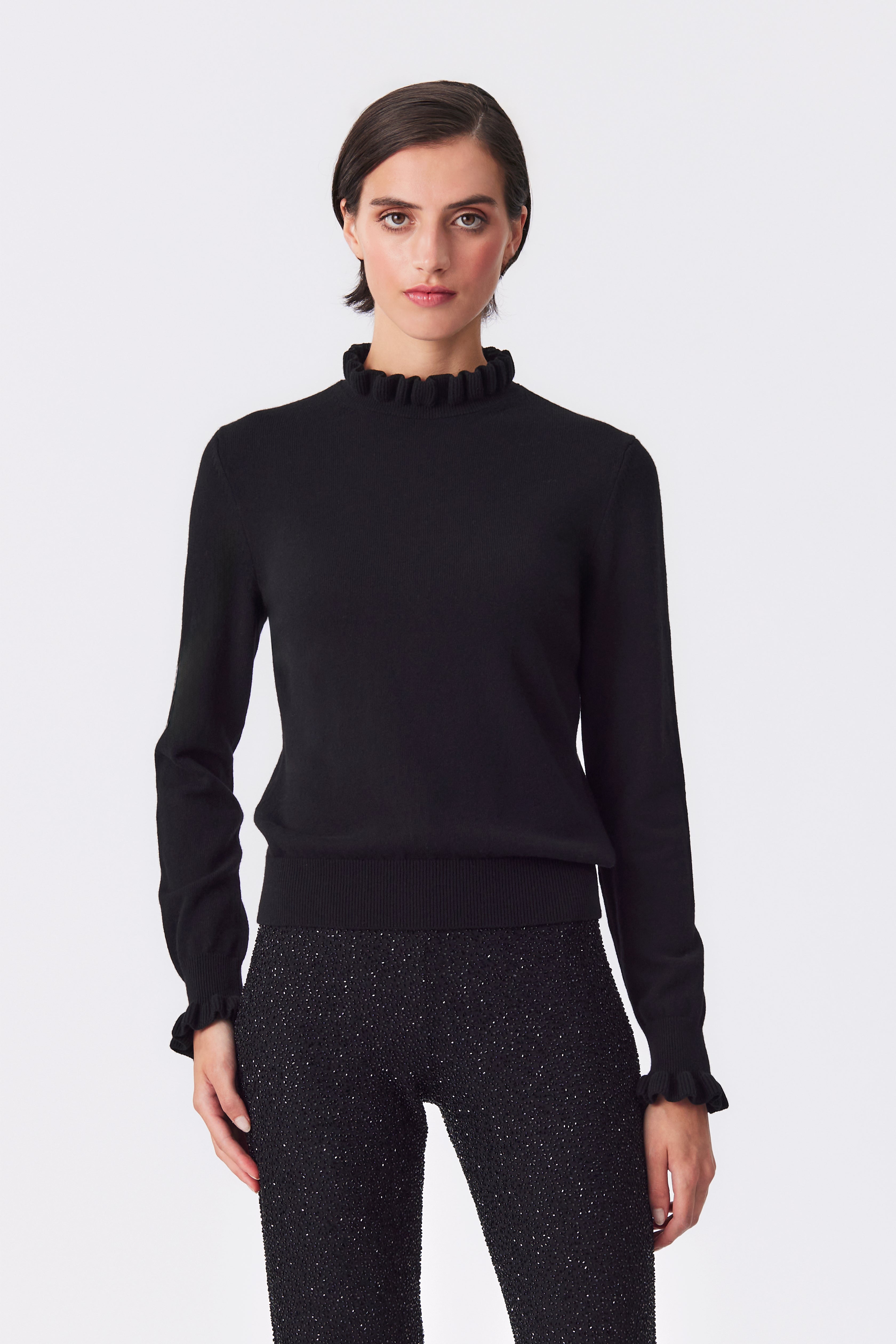 Bonnie Black Frill Cuff Sweater