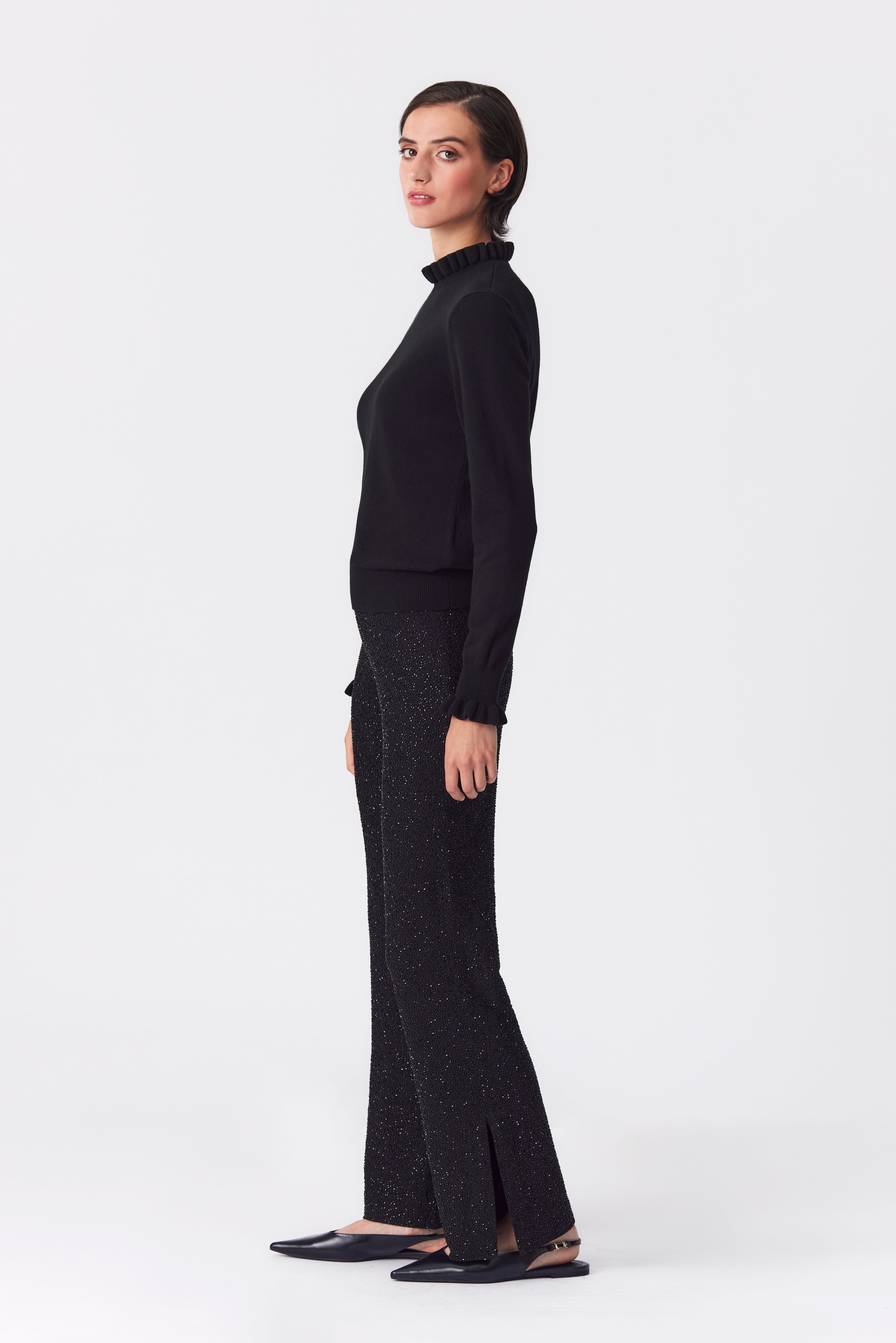 Bonnie Black Frill Cuff Sweater