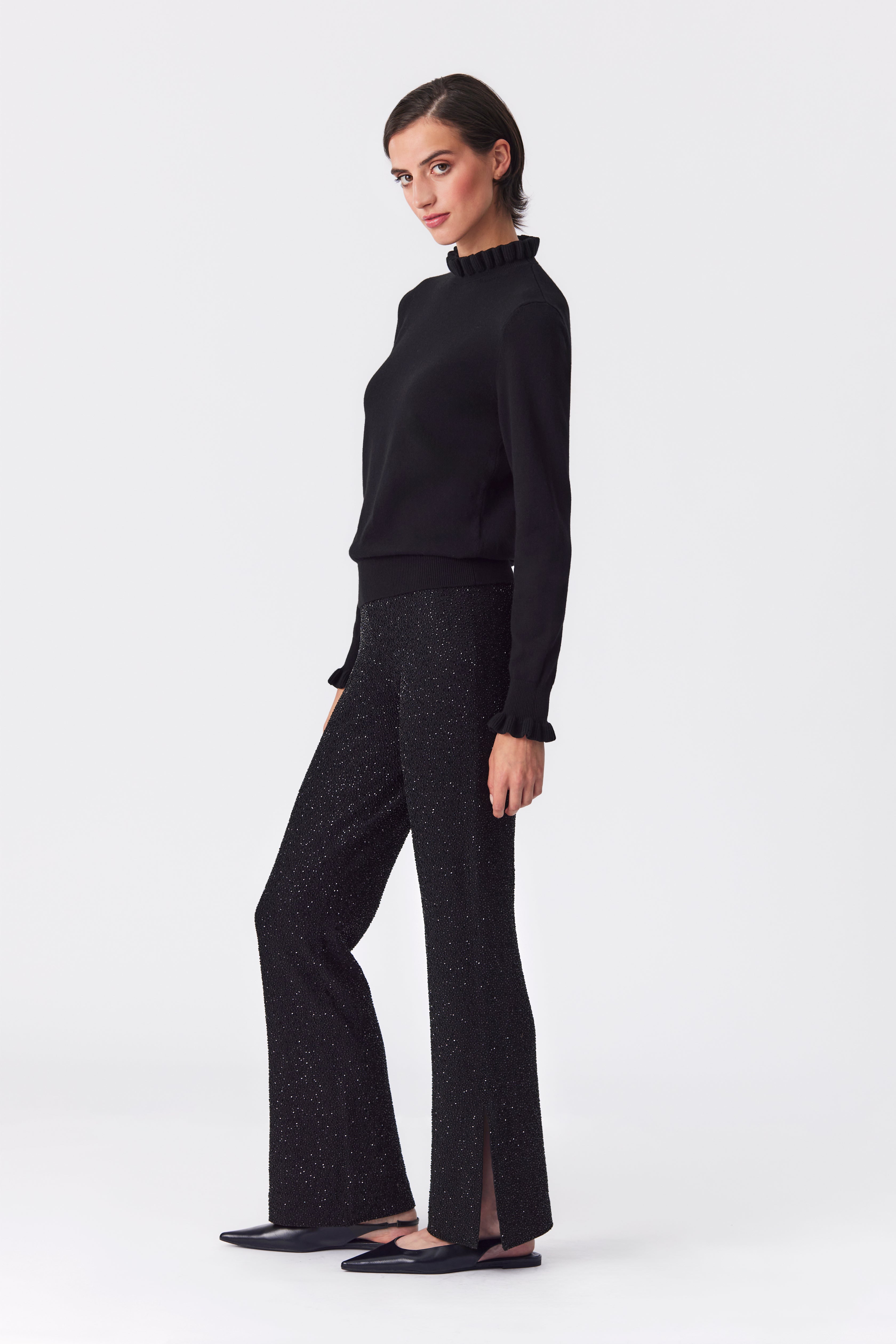 Bonnie Black Frill Cuff Sweater