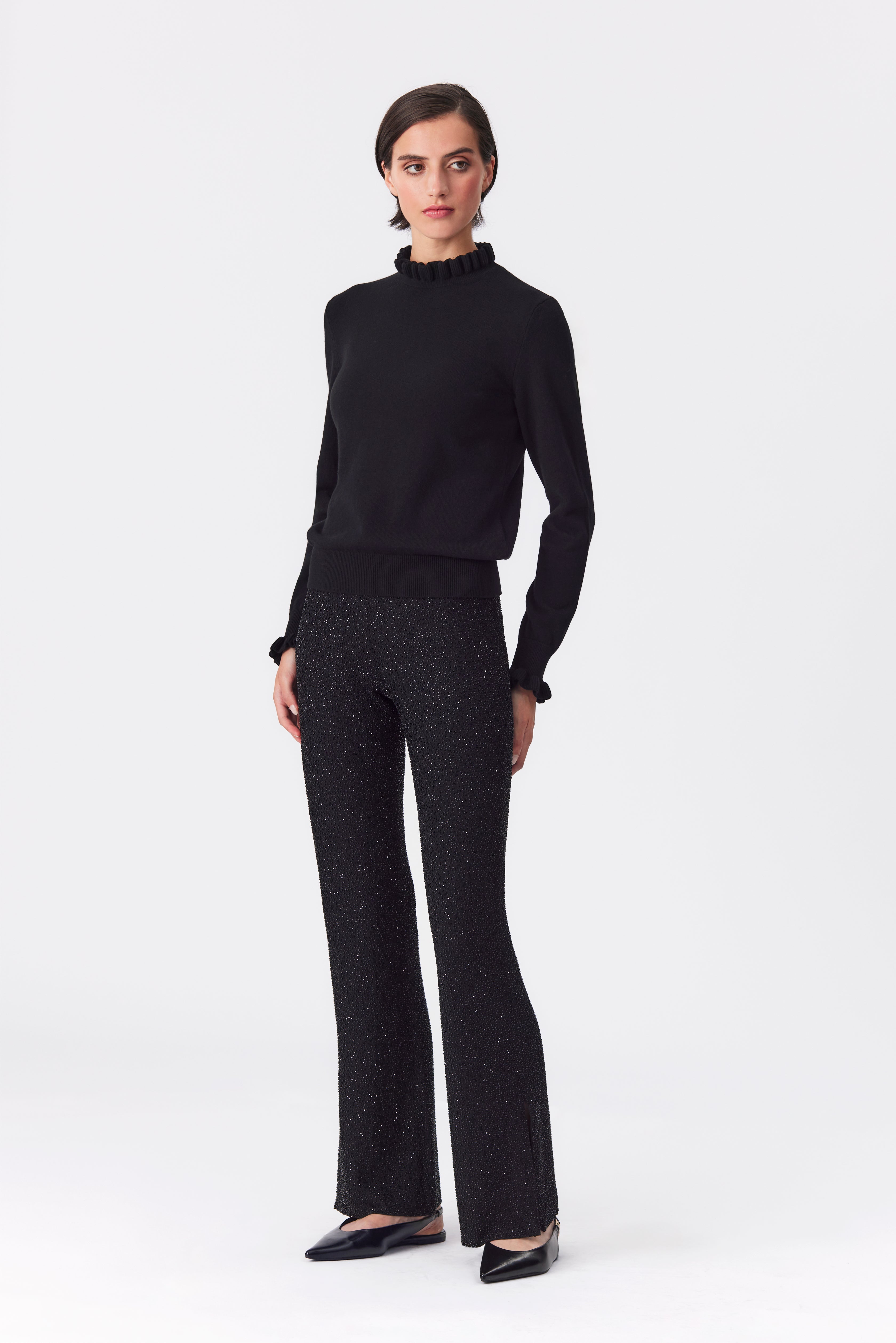 Bonnie Black Frill Cuff Sweater