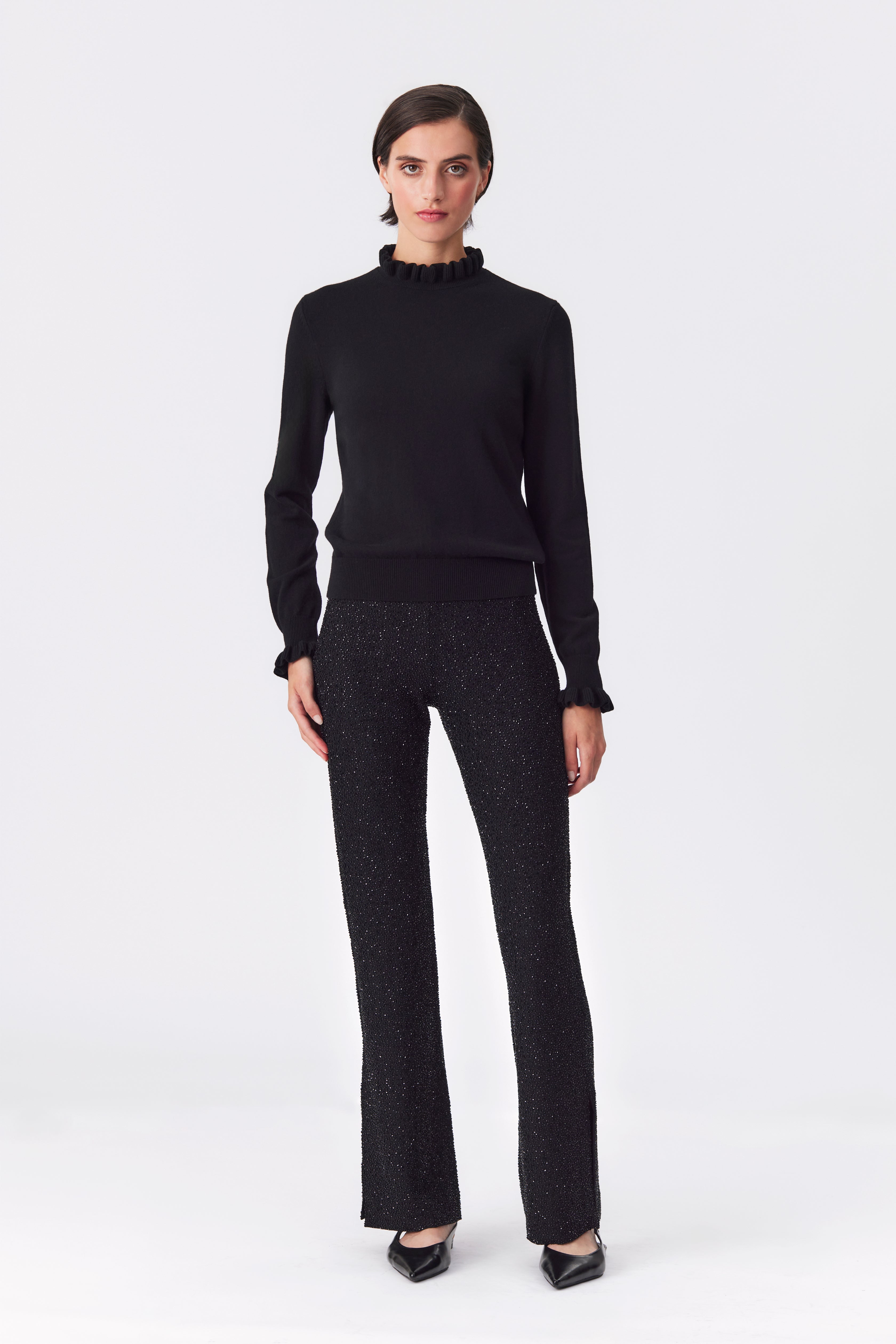 Bonnie Black Frill Cuff Sweater