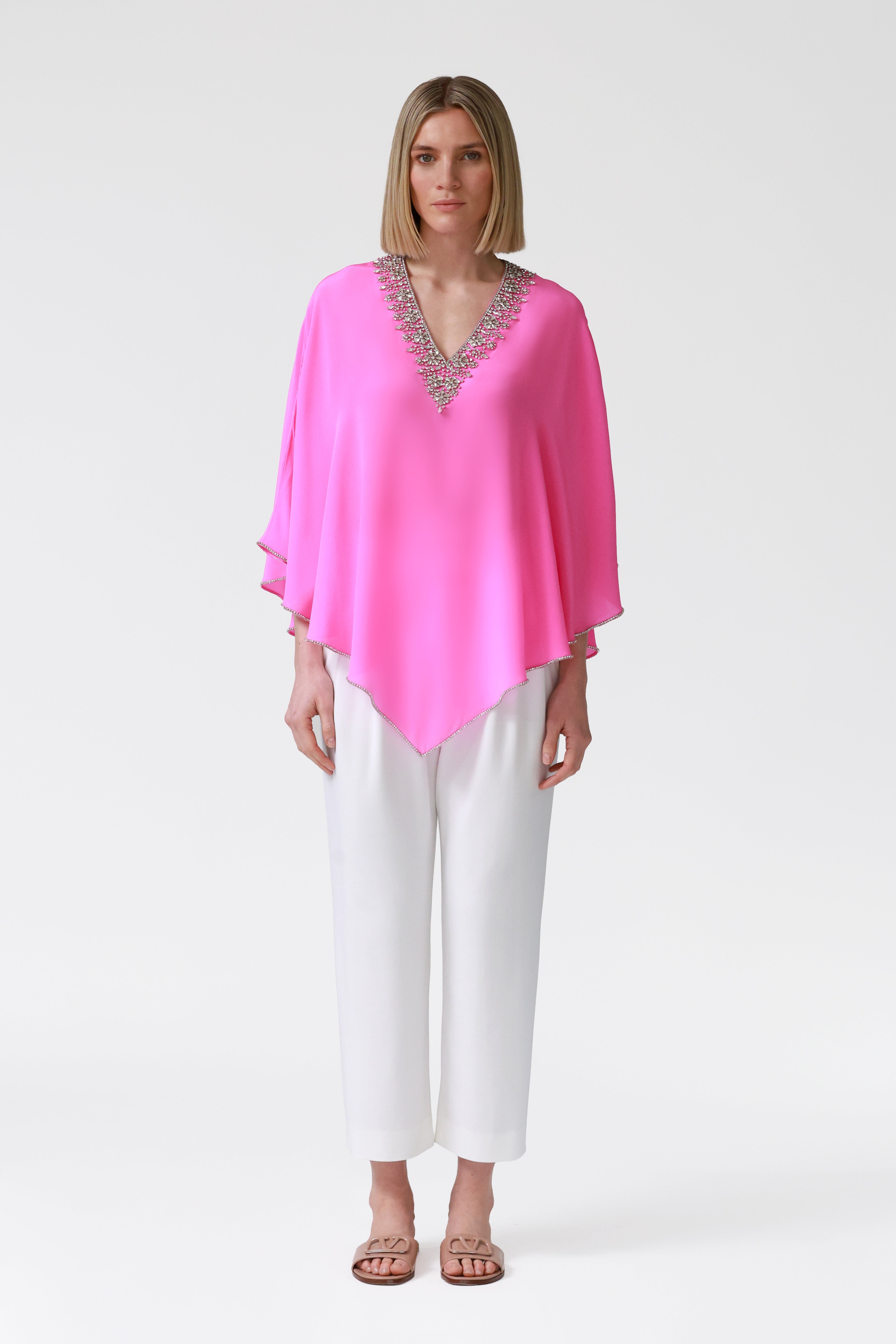 Fifi Silk Kaftan in Bubblegum Pink