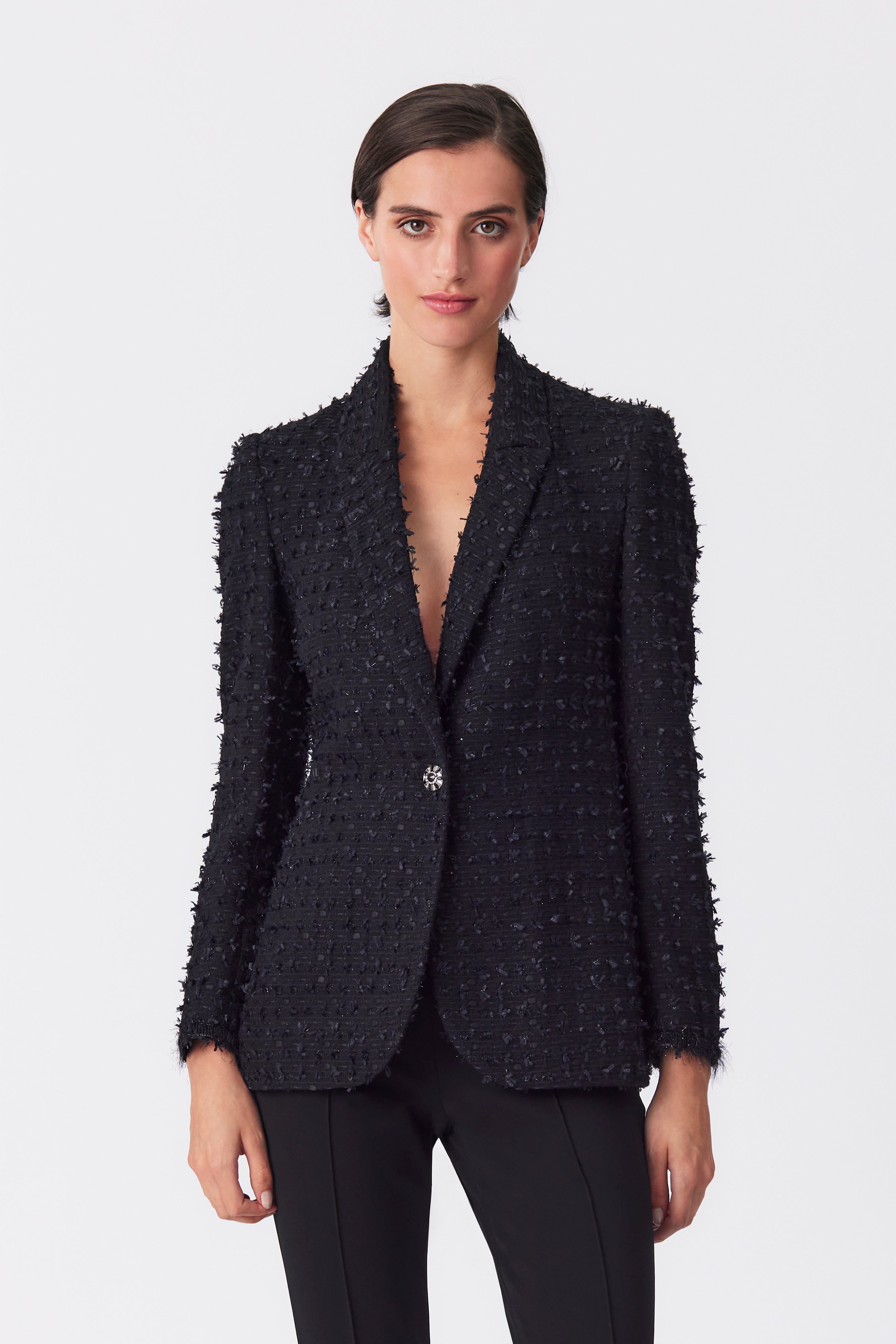 Carla Black Tweed Single-Breasted Blazer