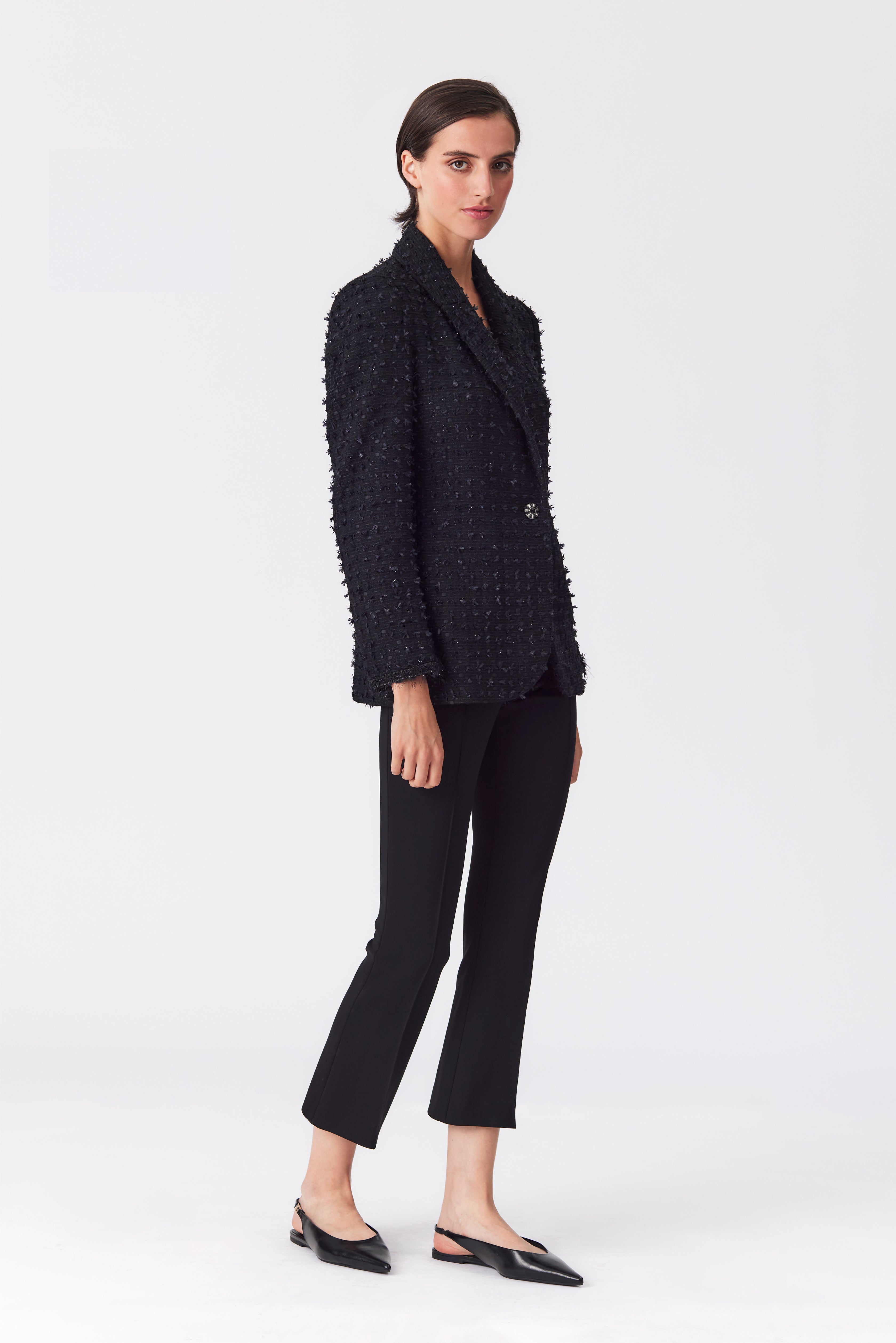 Carla Black Tweed Single-Breasted Blazer