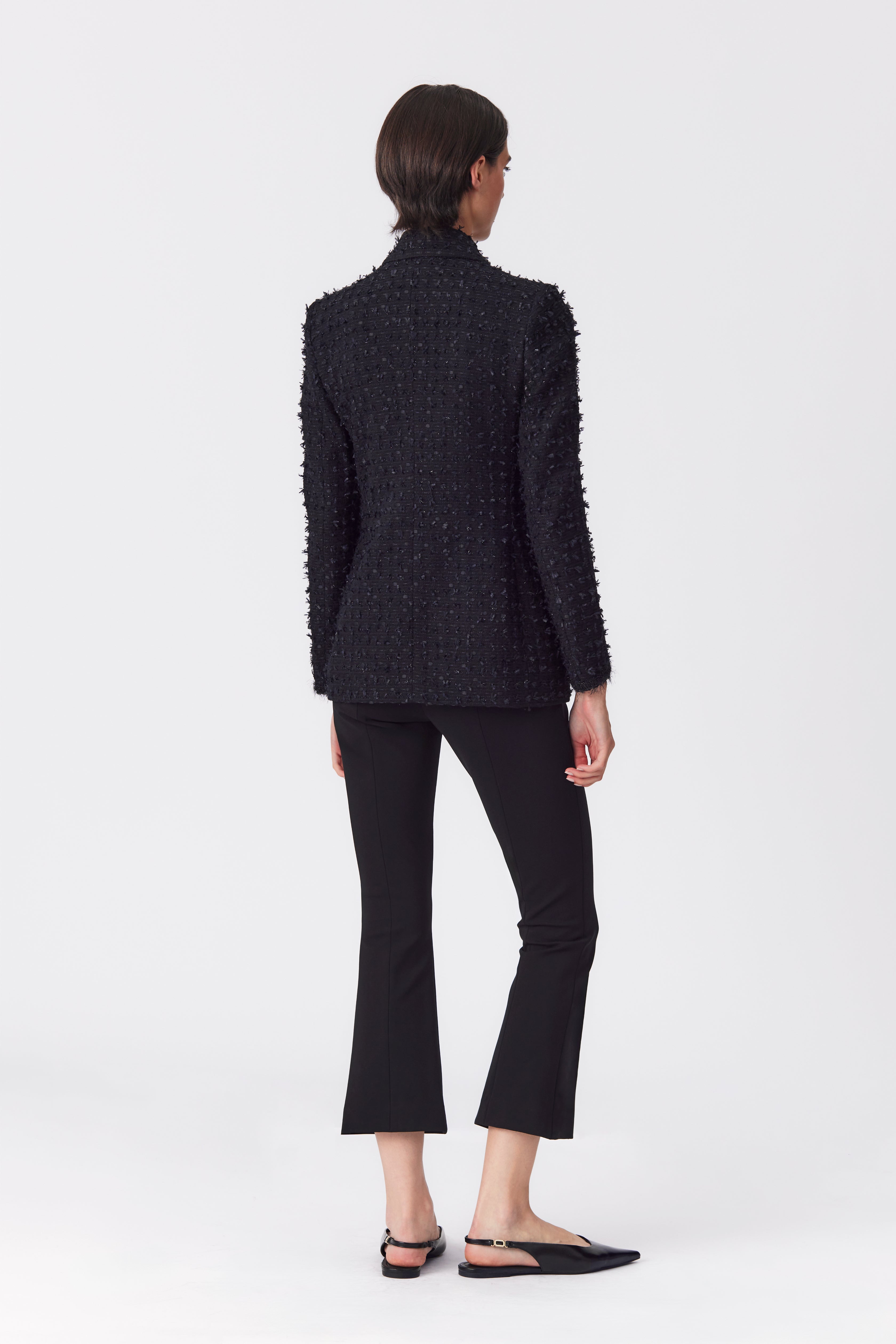 Carla Black Tweed Single-Breasted Blazer