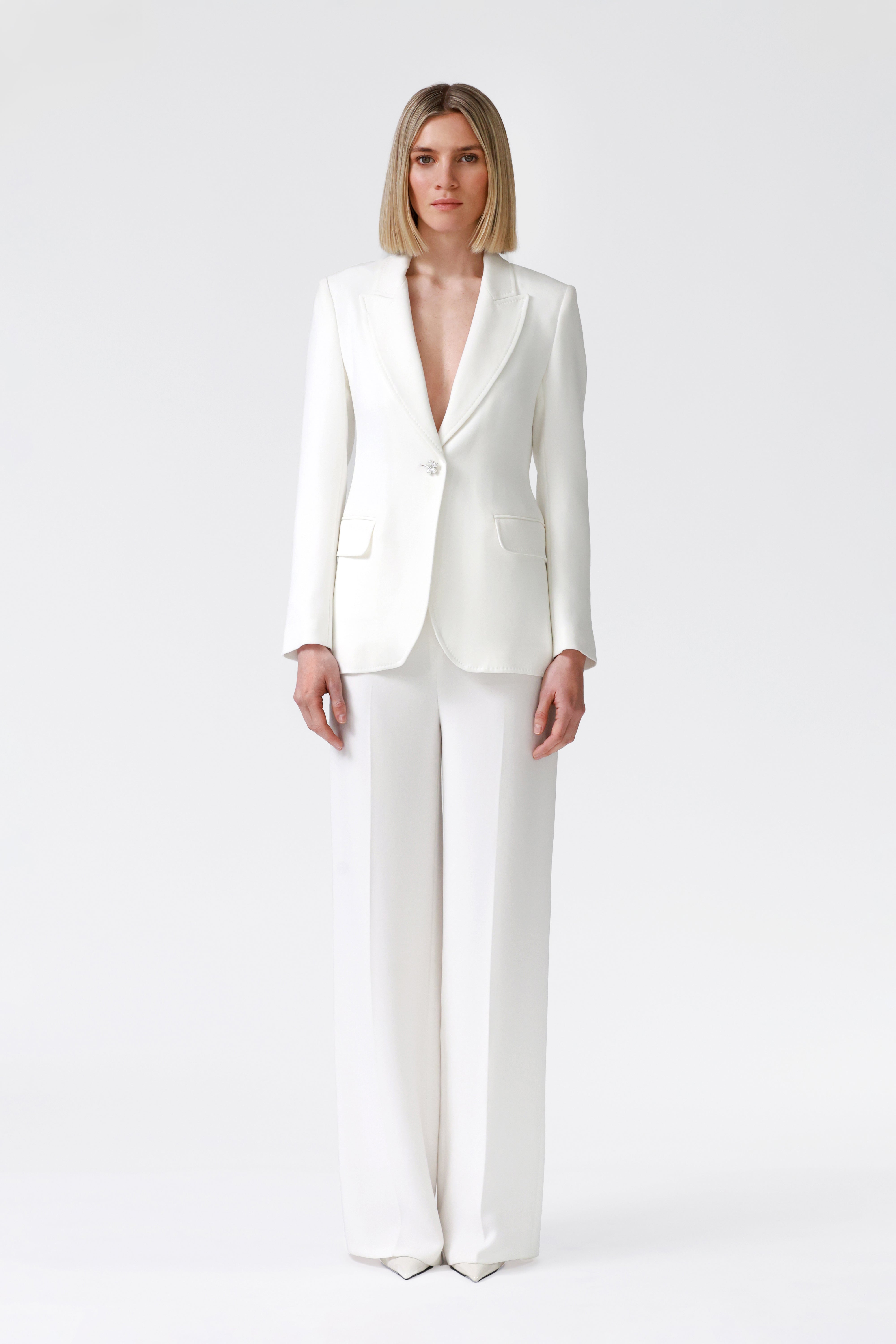 Cleo Ivory Single-Breasted Wool Blazer