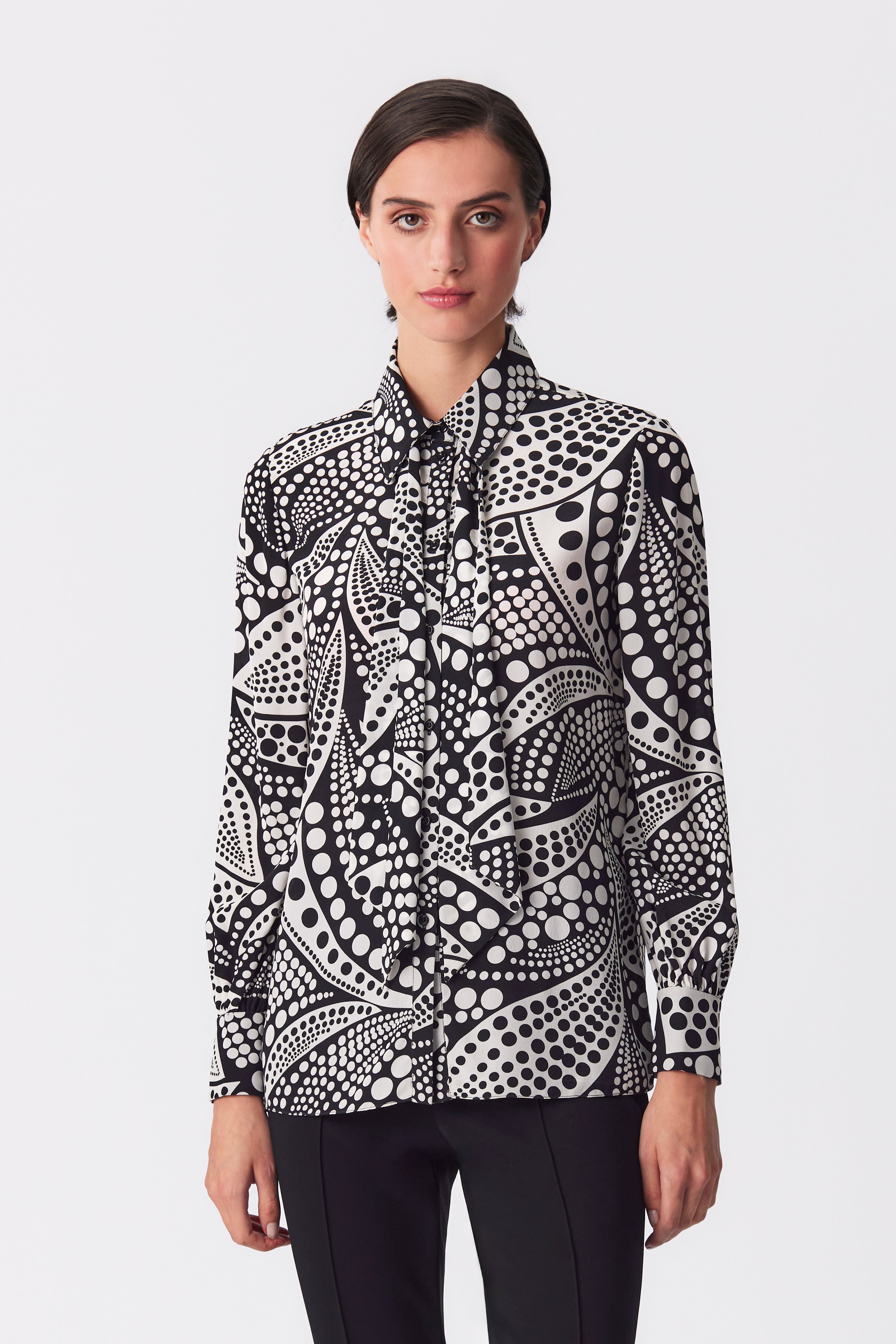 Daphne Silk Black and White Polka Dot Blouse