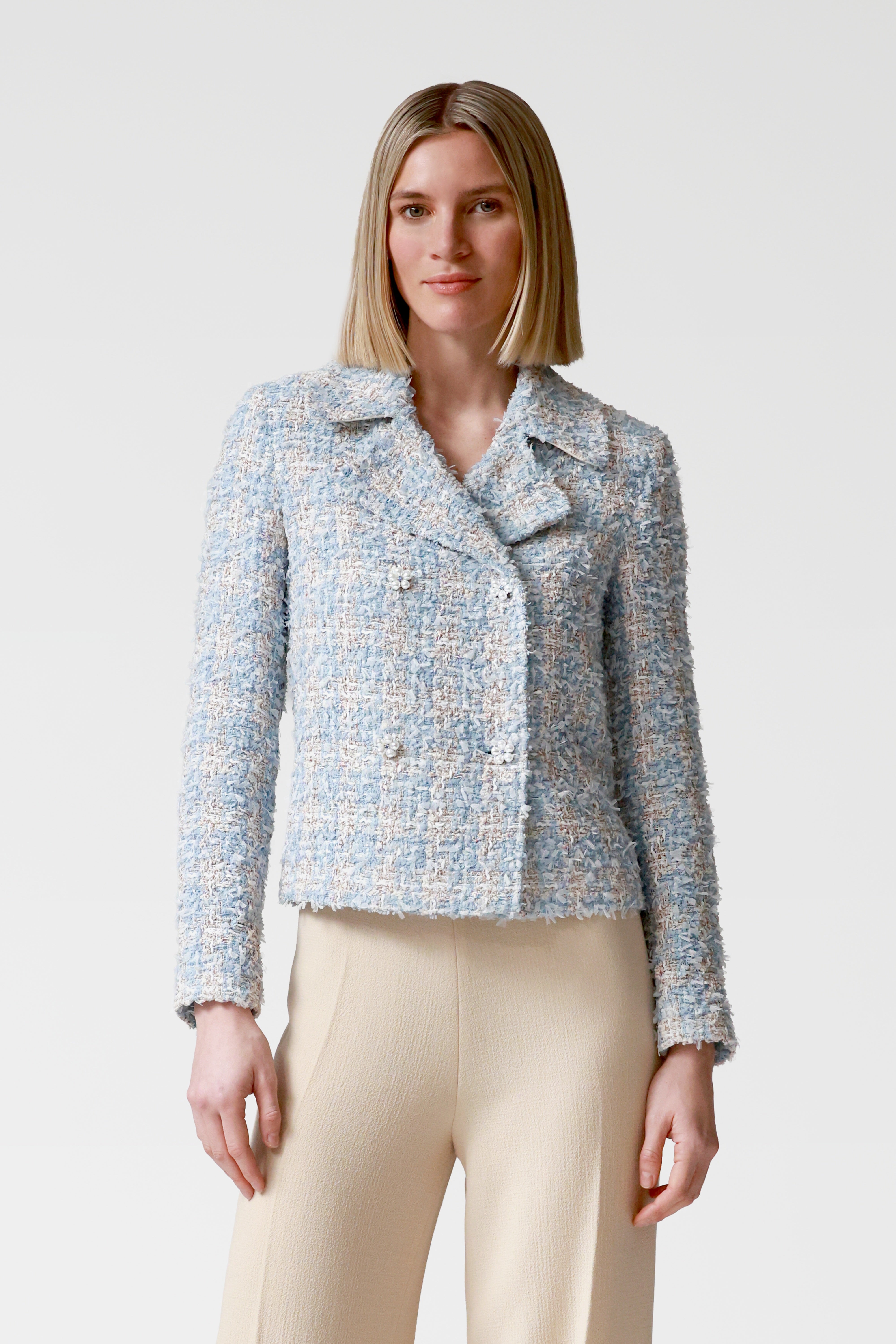 Drew Tweed Double-Breasted Jacket in Blue