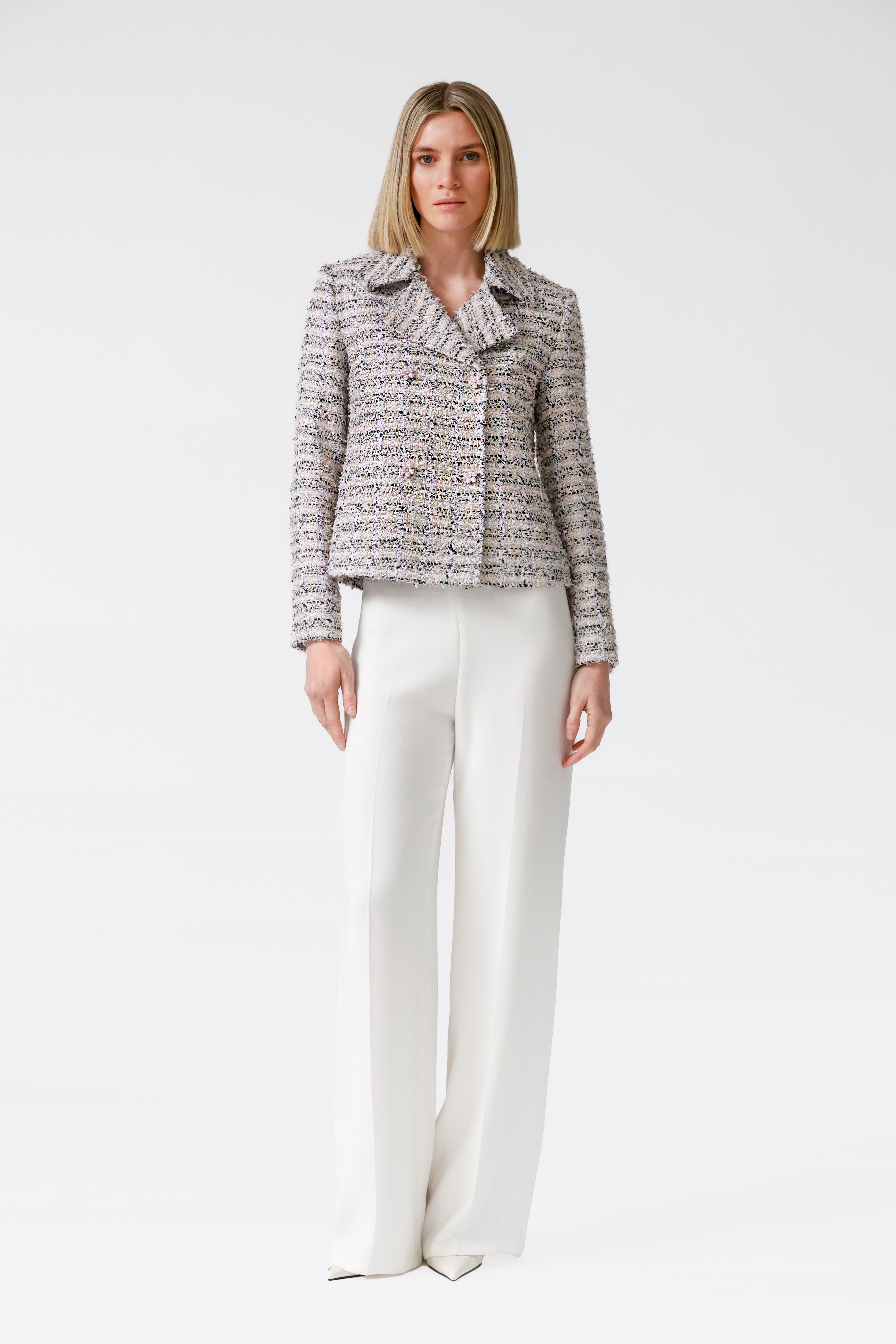 Darcie Double-Breasted Tweed Jacket in Pink