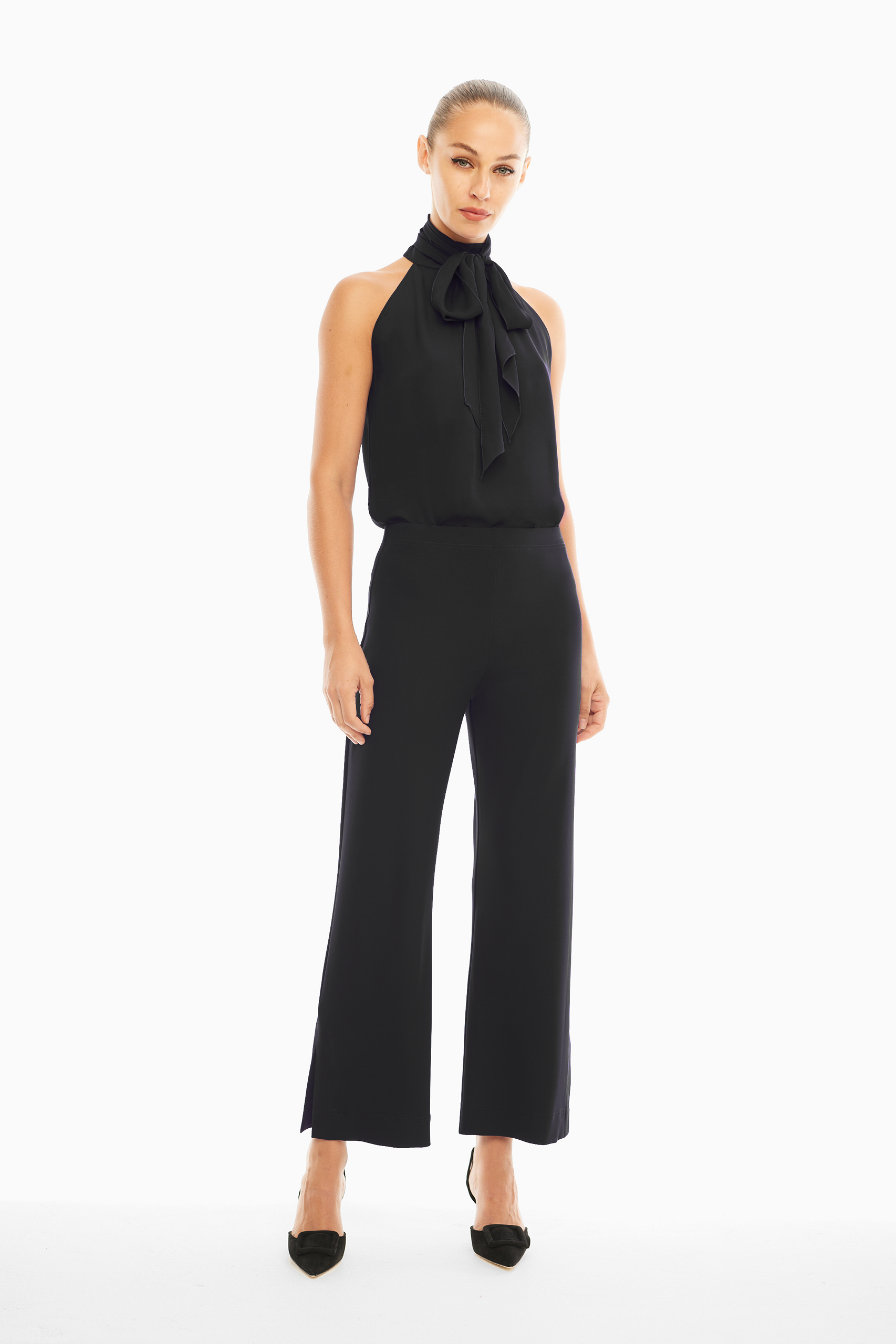 Deryn Cropped Jersey Trousers in Black