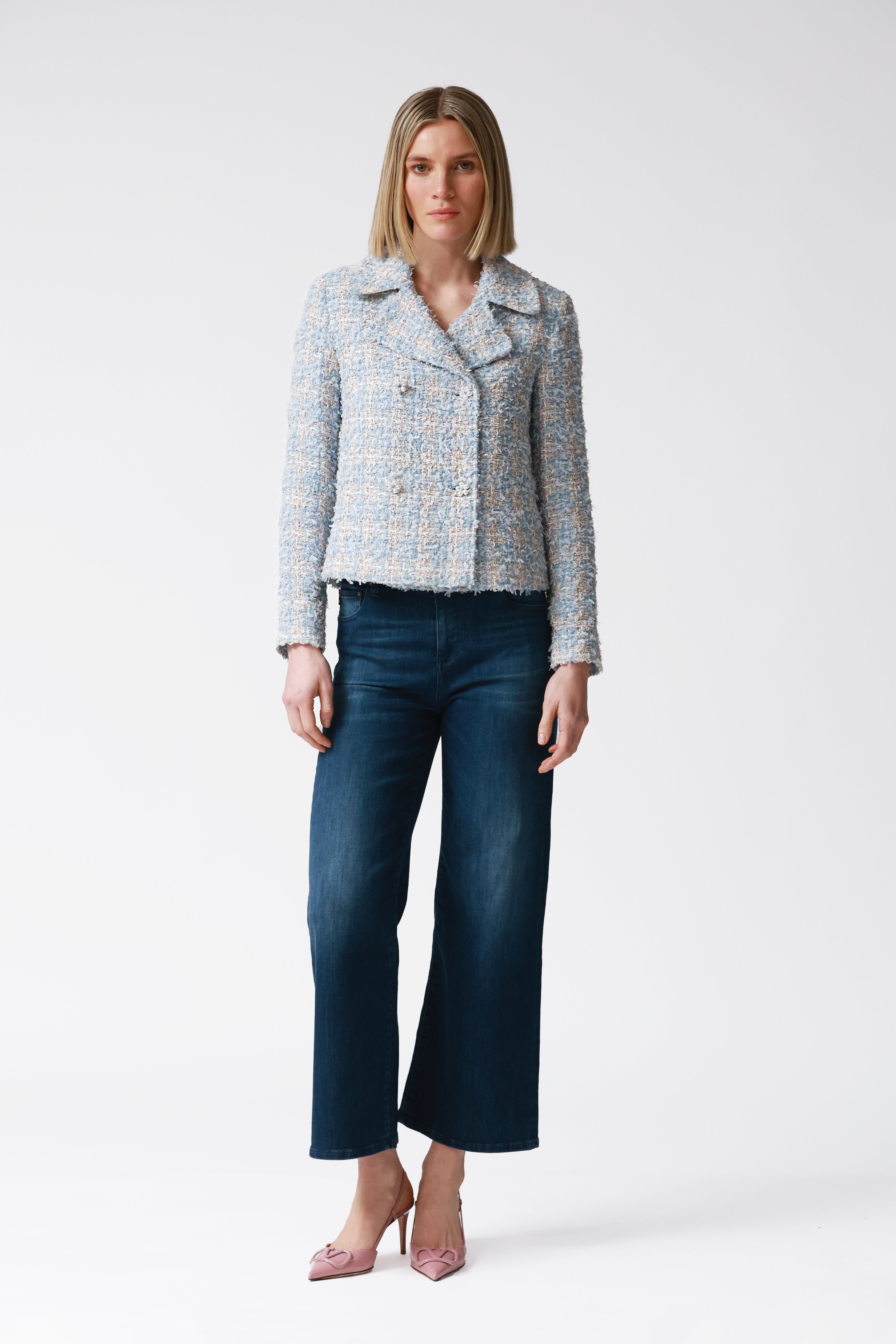 Drew Tweed Double-Breasted Jacket in Blue