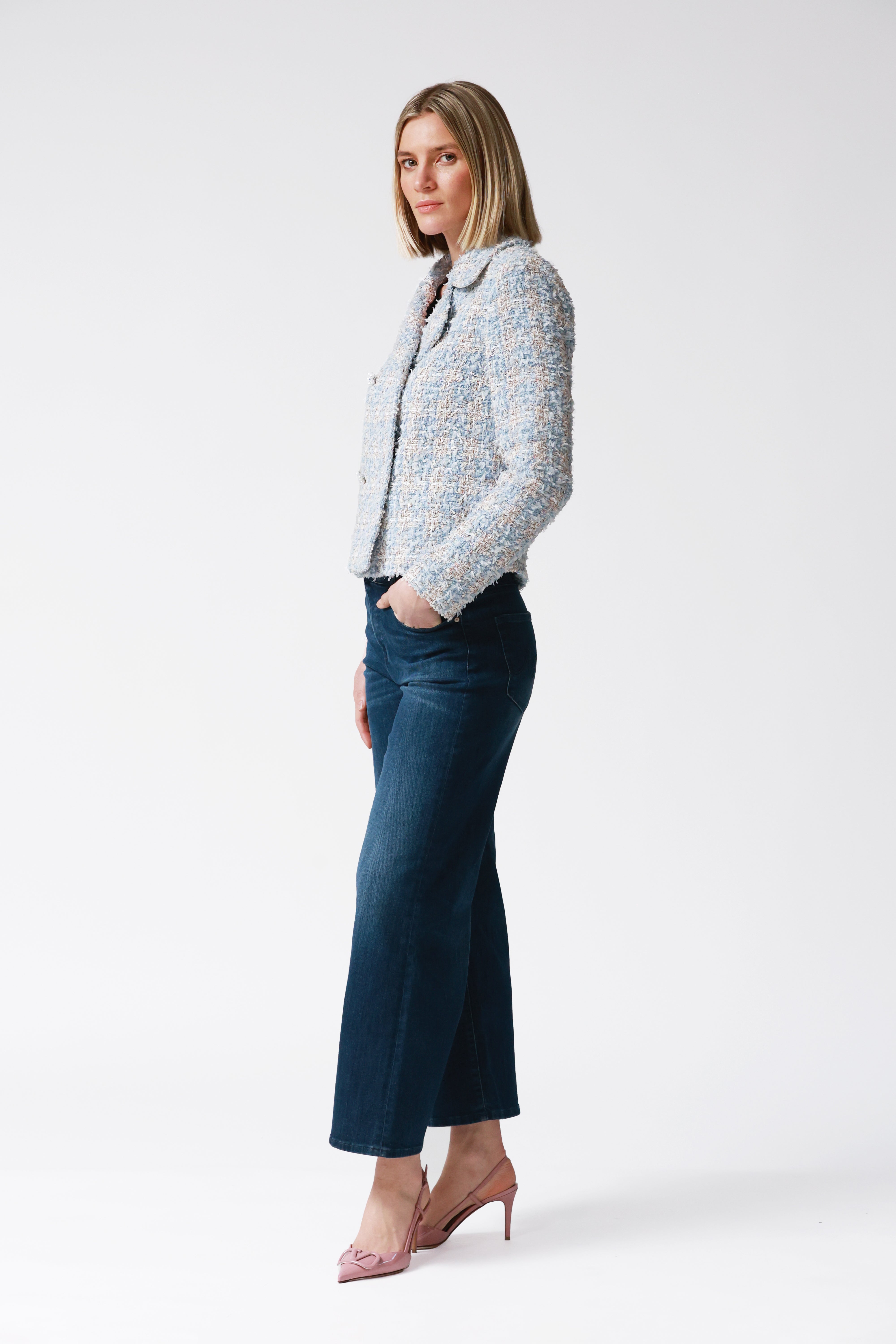 Drew Tweed Double-Breasted Jacket in Blue