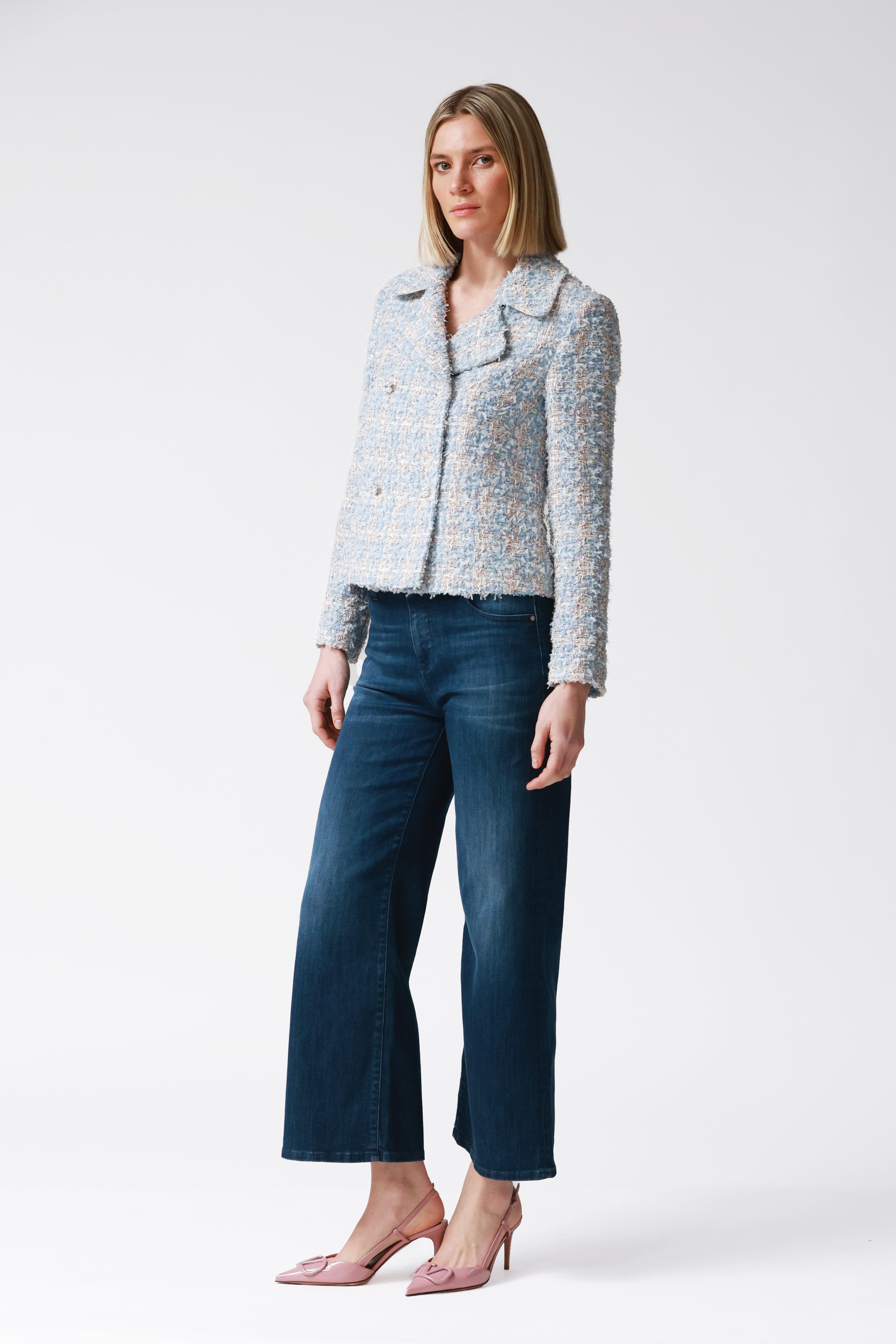 Drew Tweed Double-Breasted Jacket in Blue