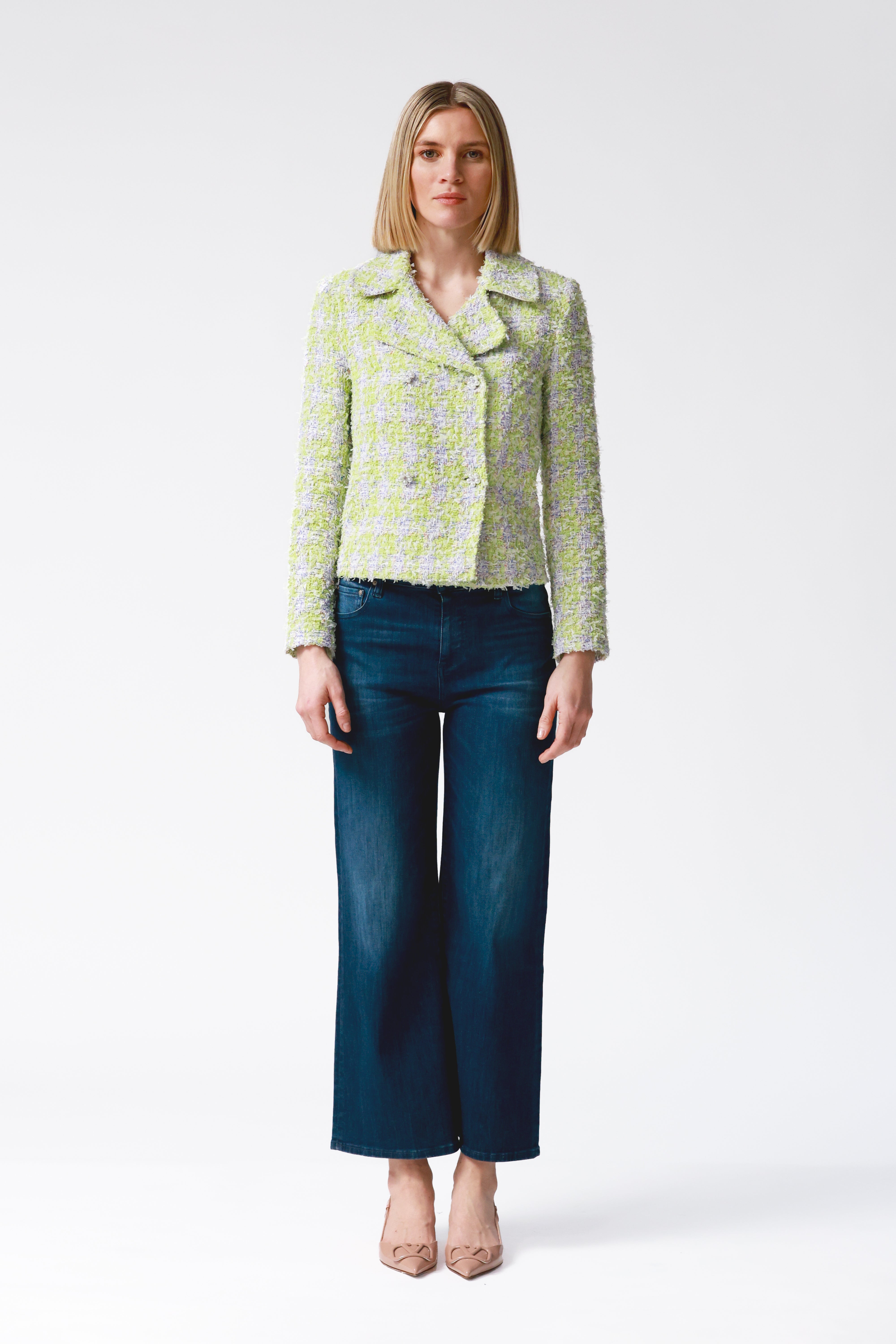 Drew Tweed Double-Breasted Jacket in Lime