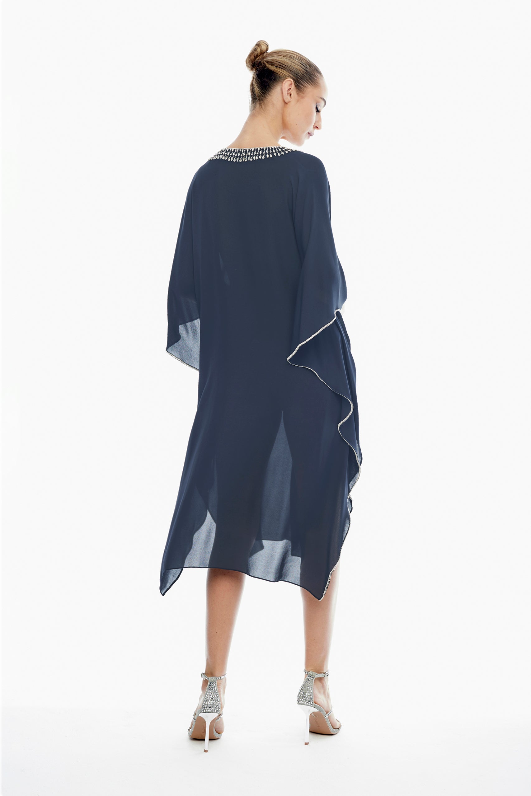 Emily Silk V-Neck Kaftan in Navy