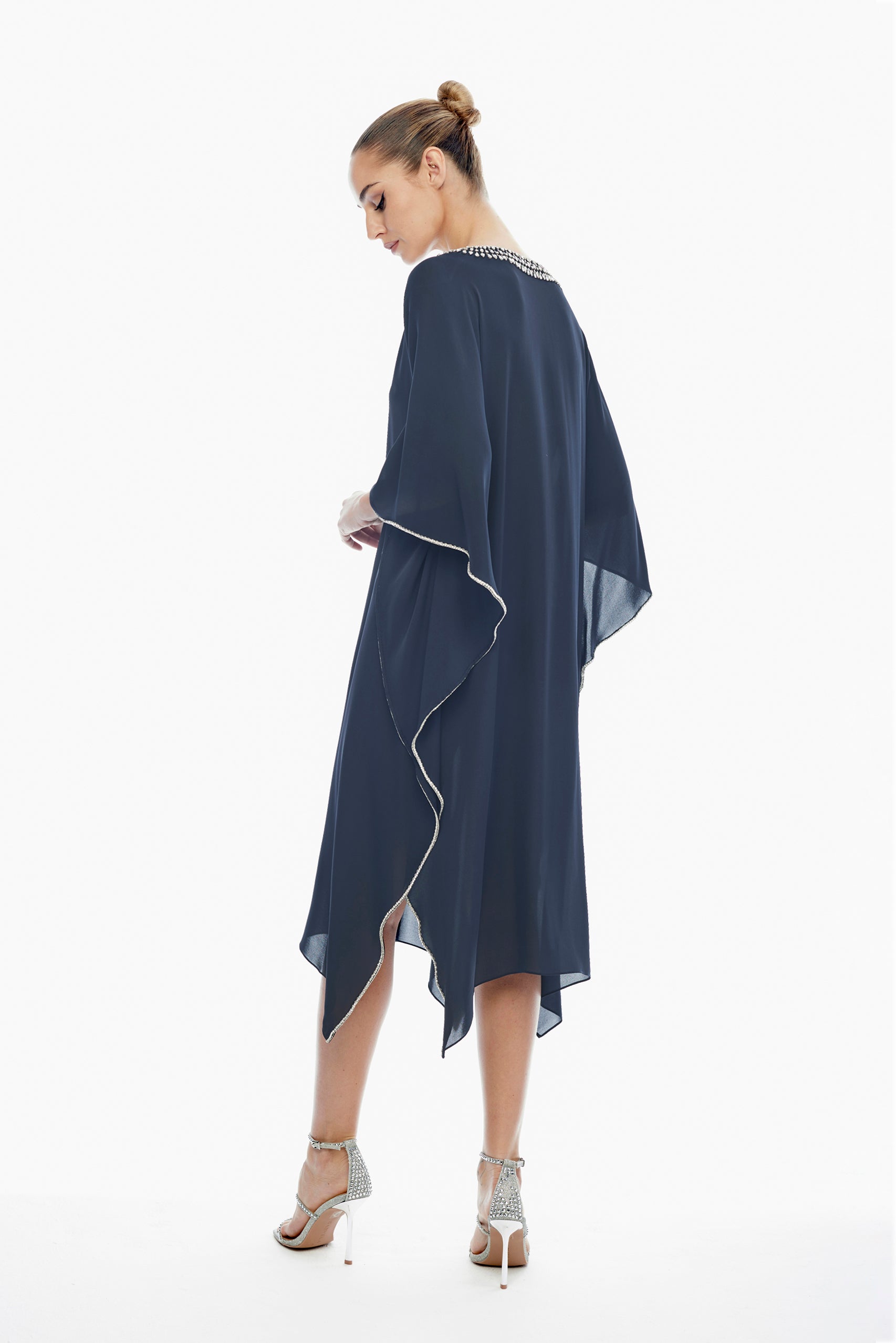Emily Silk V-Neck Kaftan in Navy
