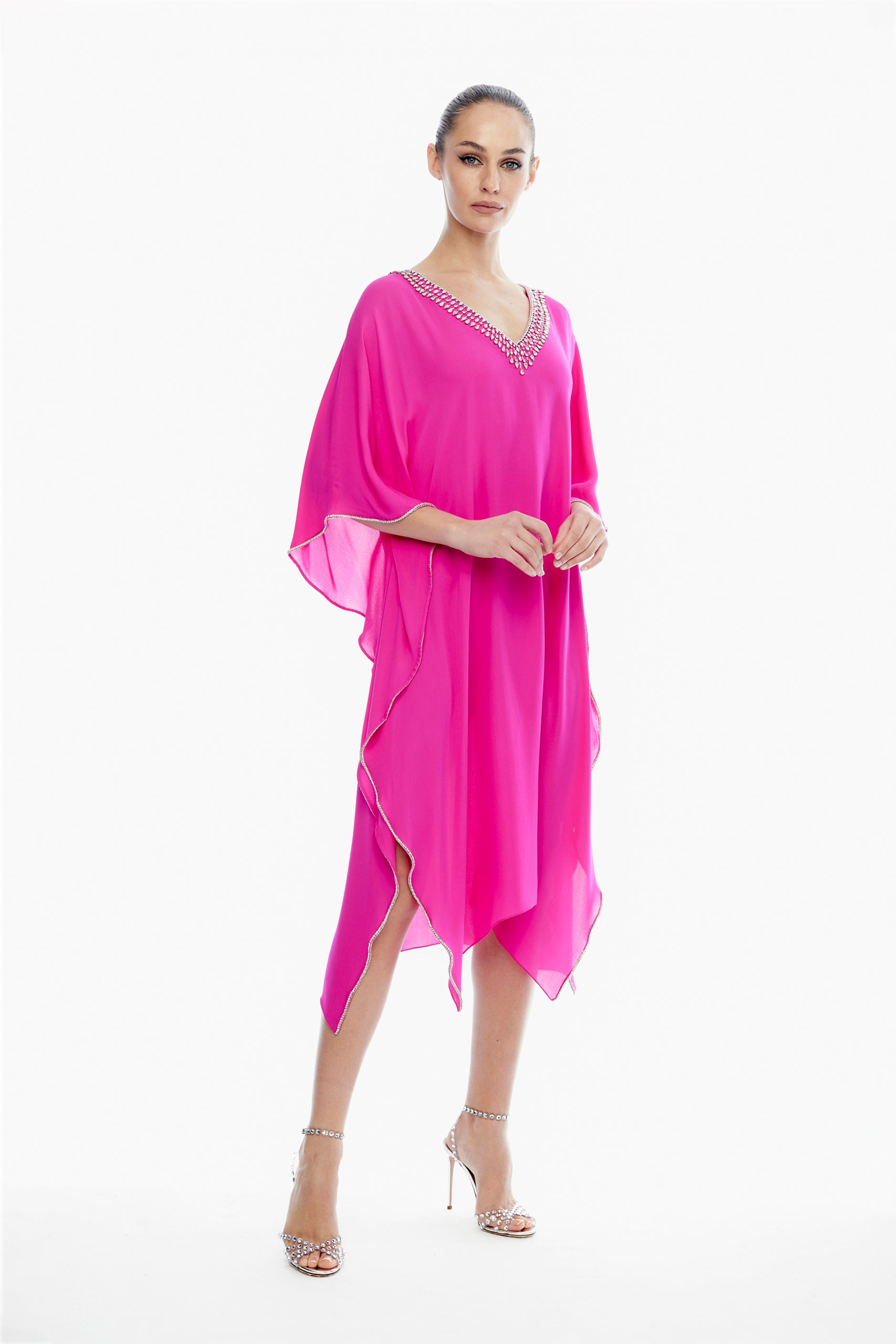 Emily Silk V-Neck Kaftan in Pink