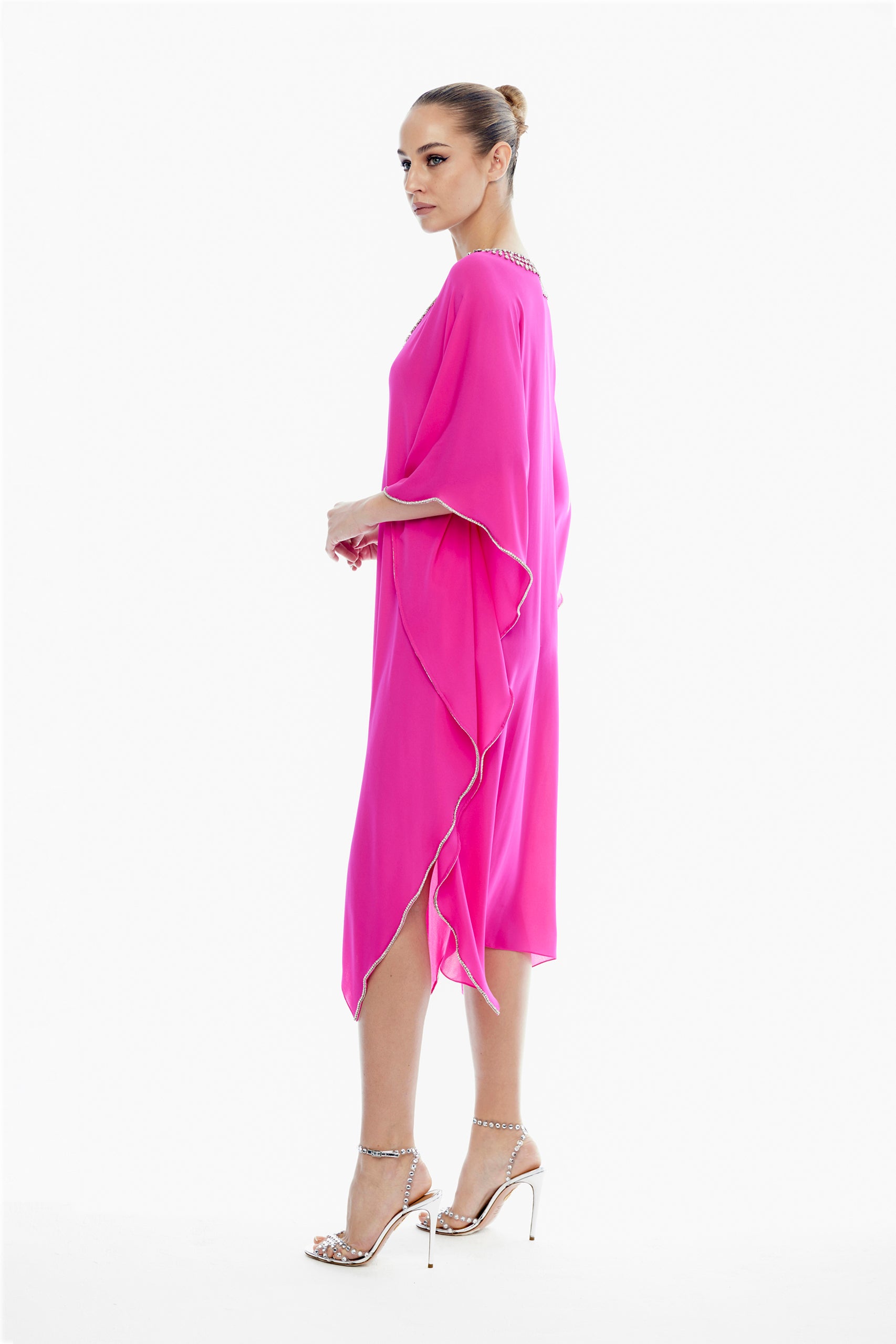 Emily Silk V-Neck Kaftan in Pink