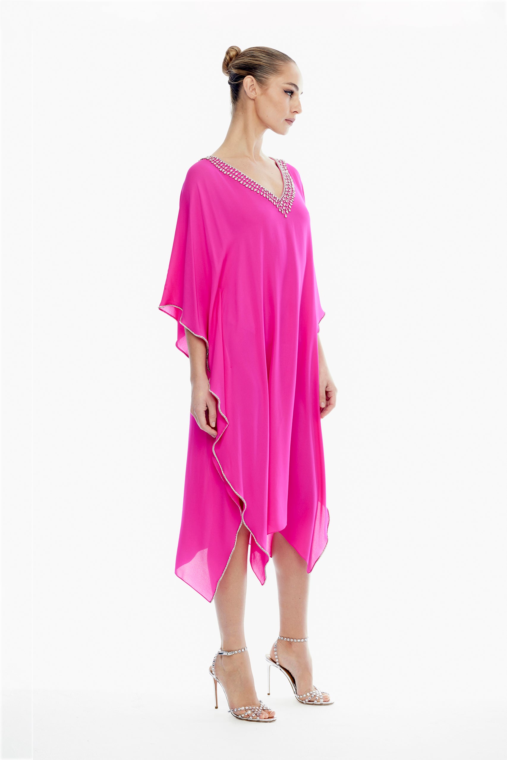 Emily Silk V-Neck Kaftan in Pink