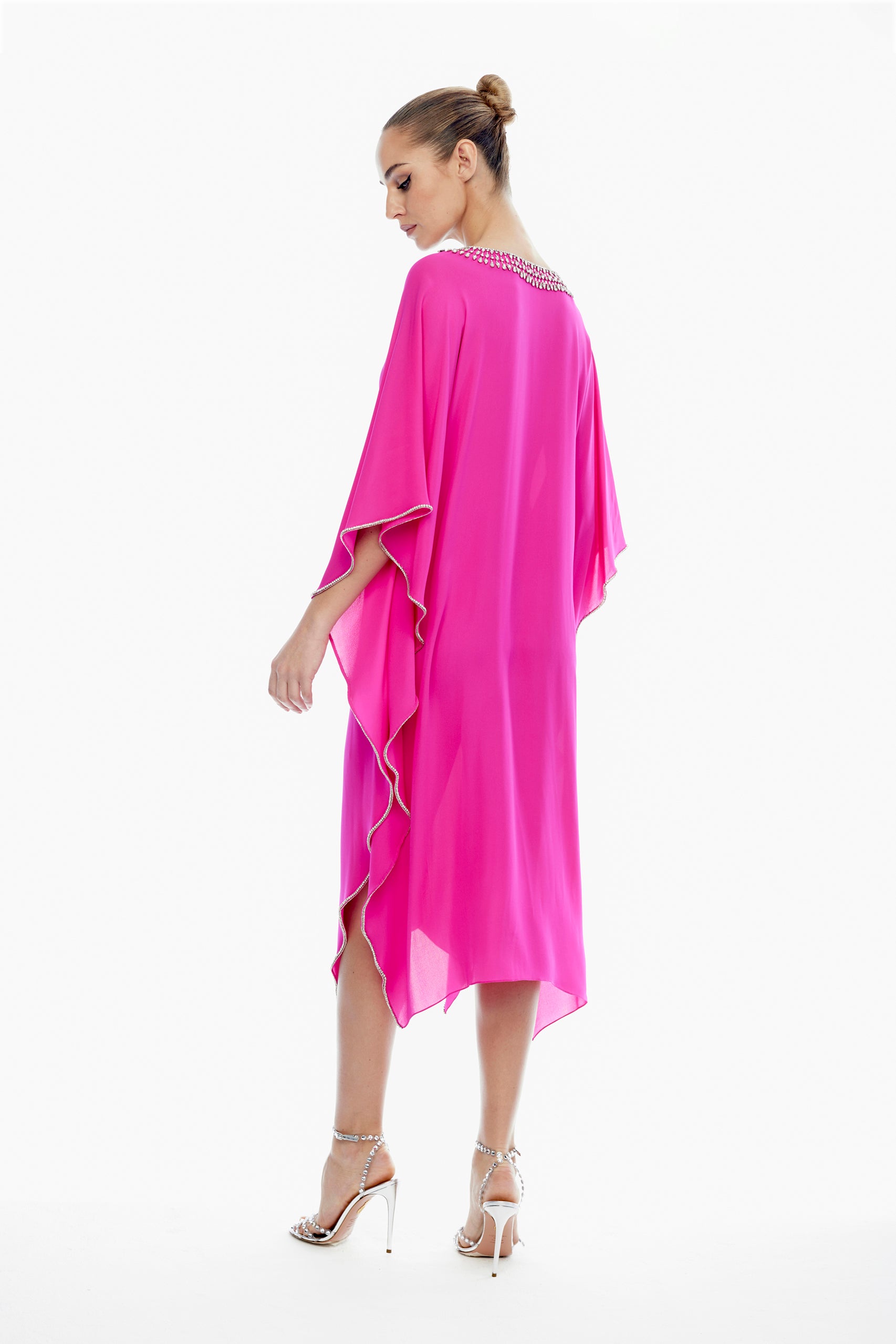 Emily Silk V-Neck Kaftan in Pink