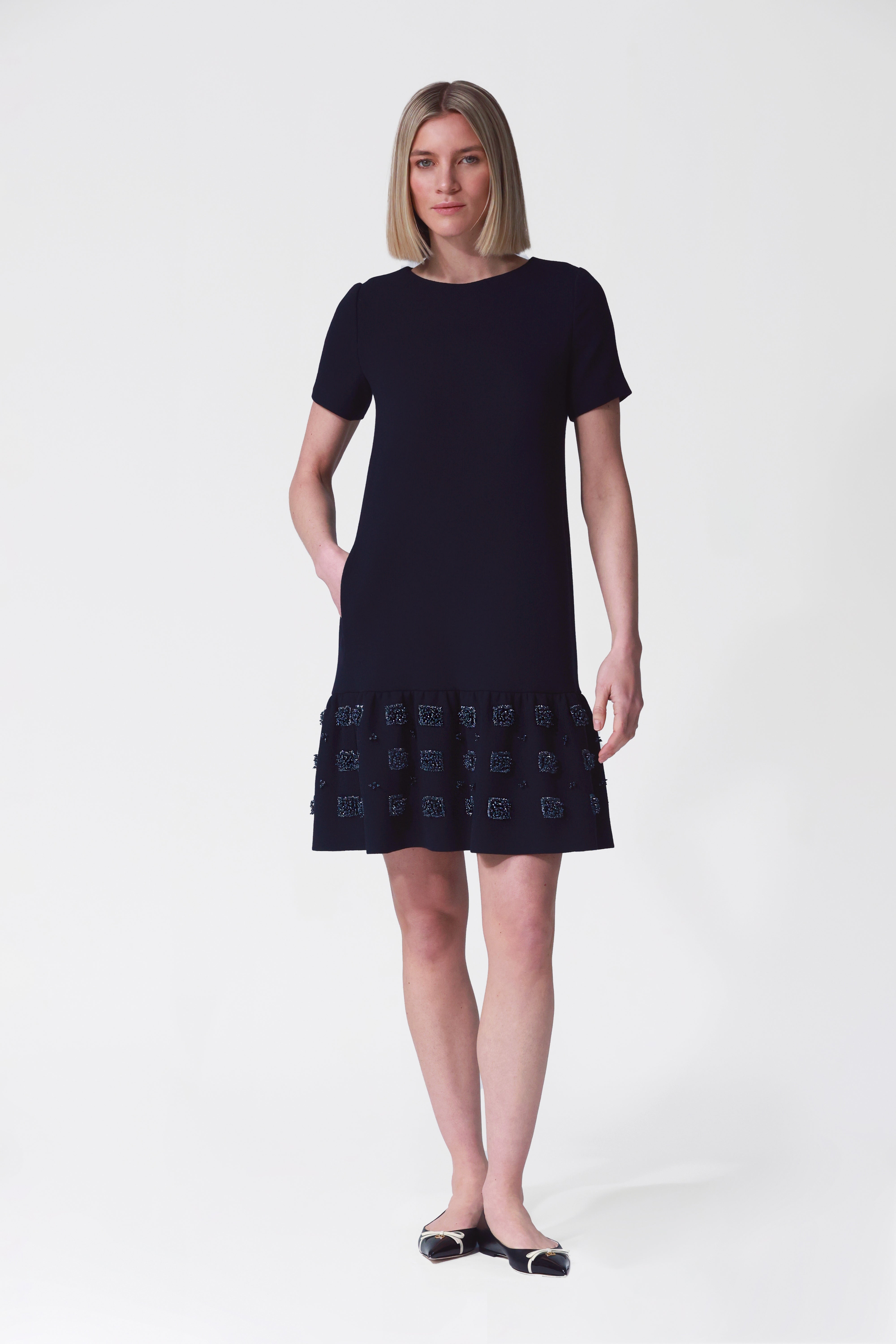 Fia Navy Embellished Peplum Hem Dress