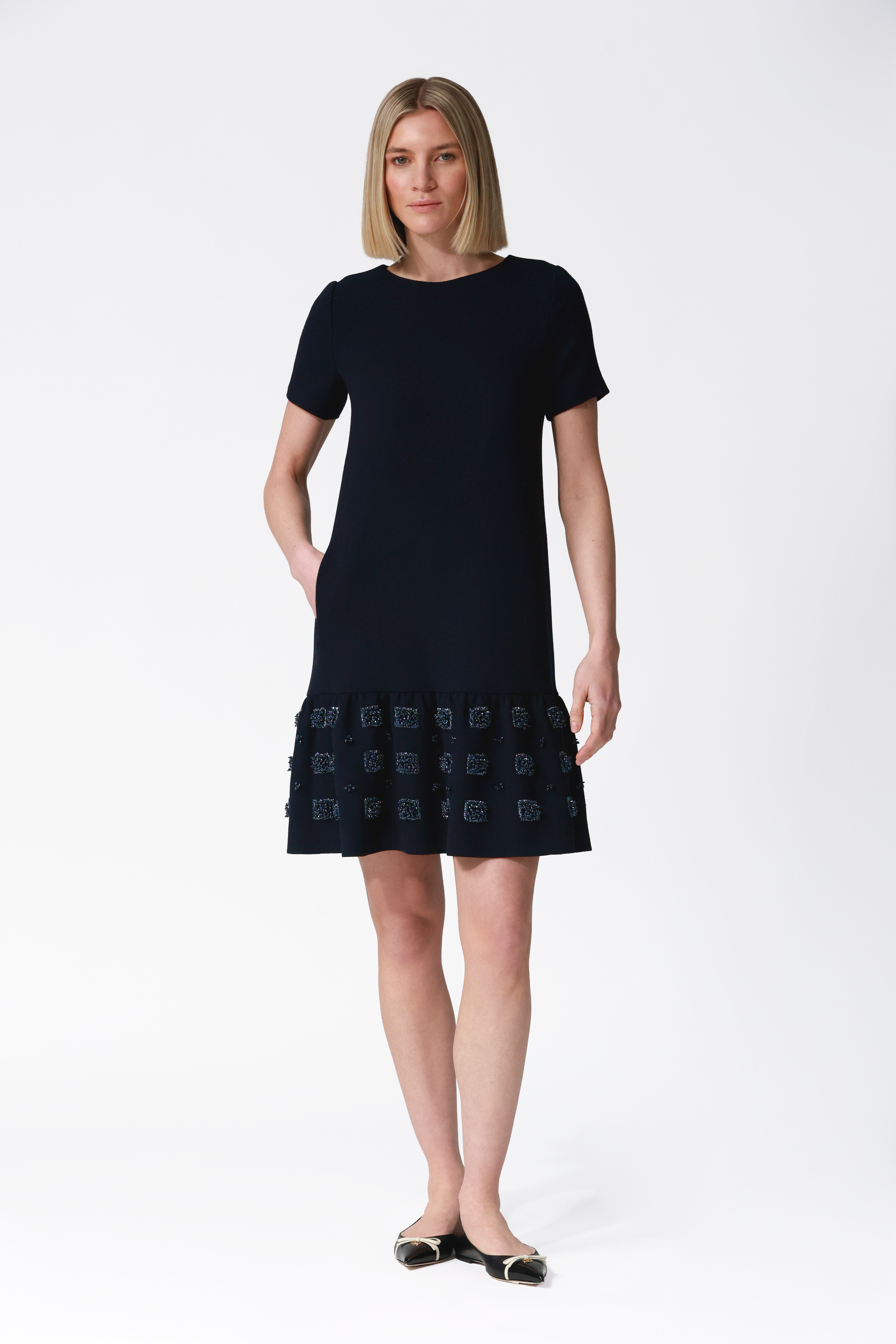 Fia Navy Embellished Peplum Hem Dress