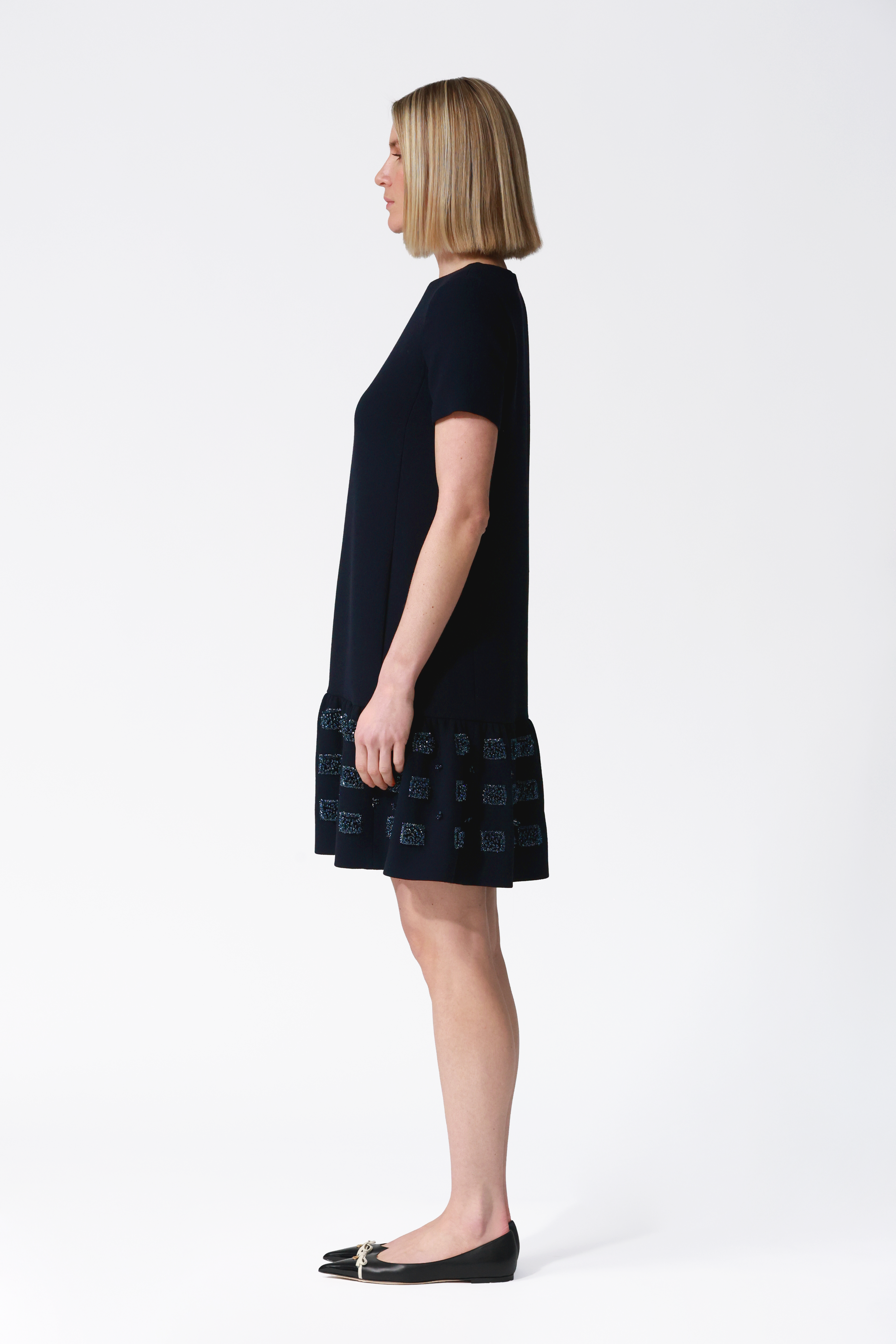 Fia Navy Embellished Peplum Hem Dress
