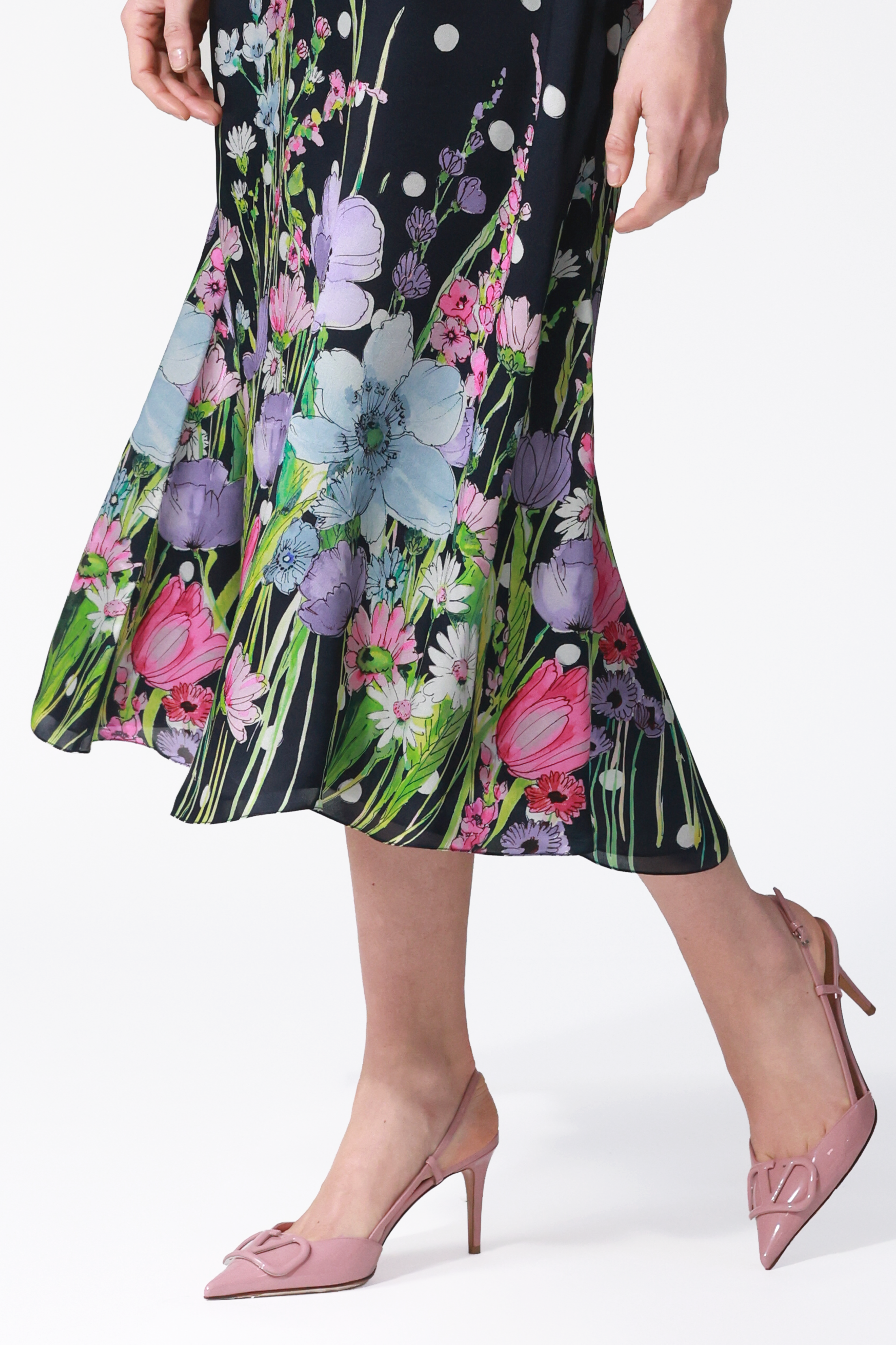 Liliana Floral Print Silk Satin Dress