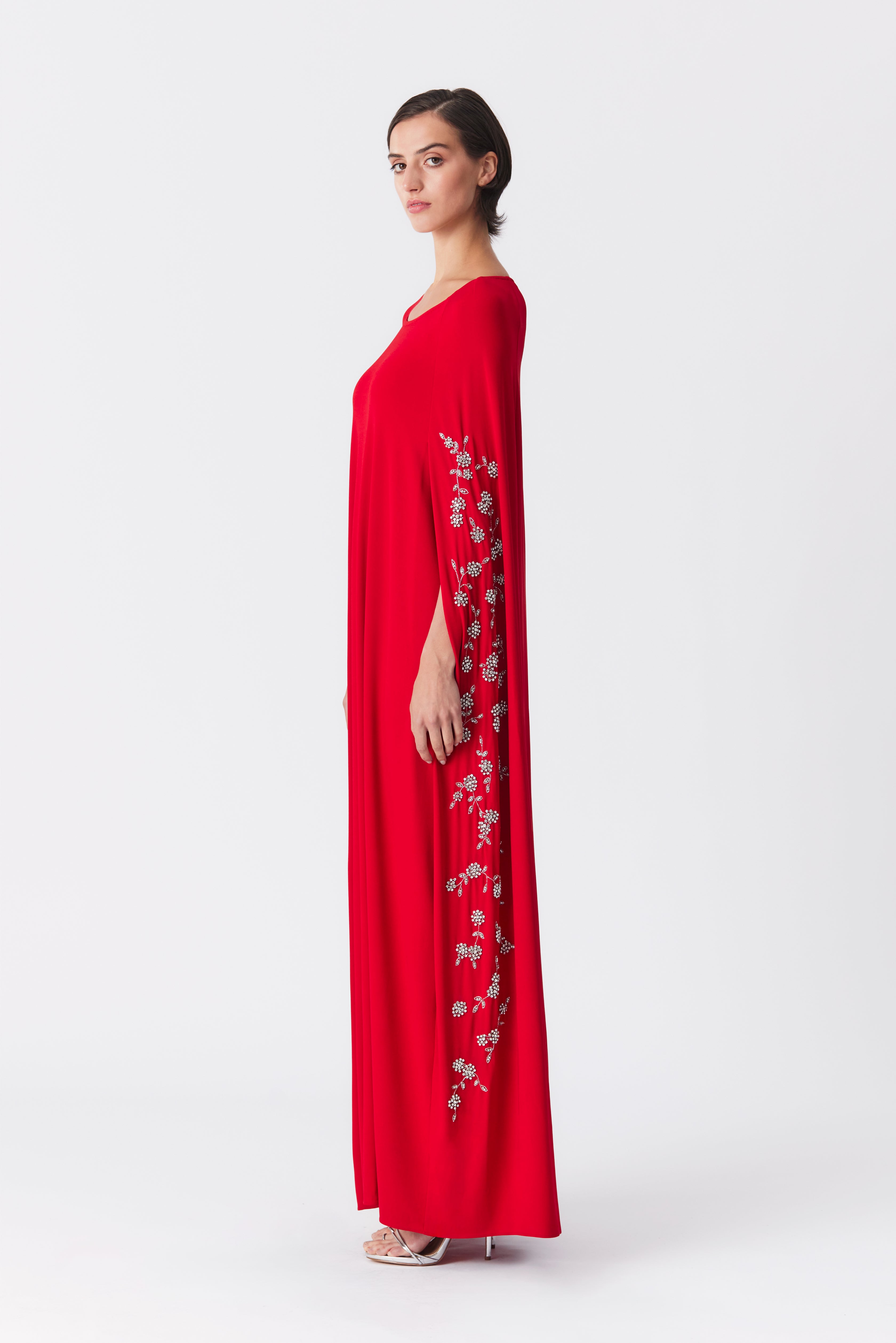 Gabby Beaded Cape Gown in Red