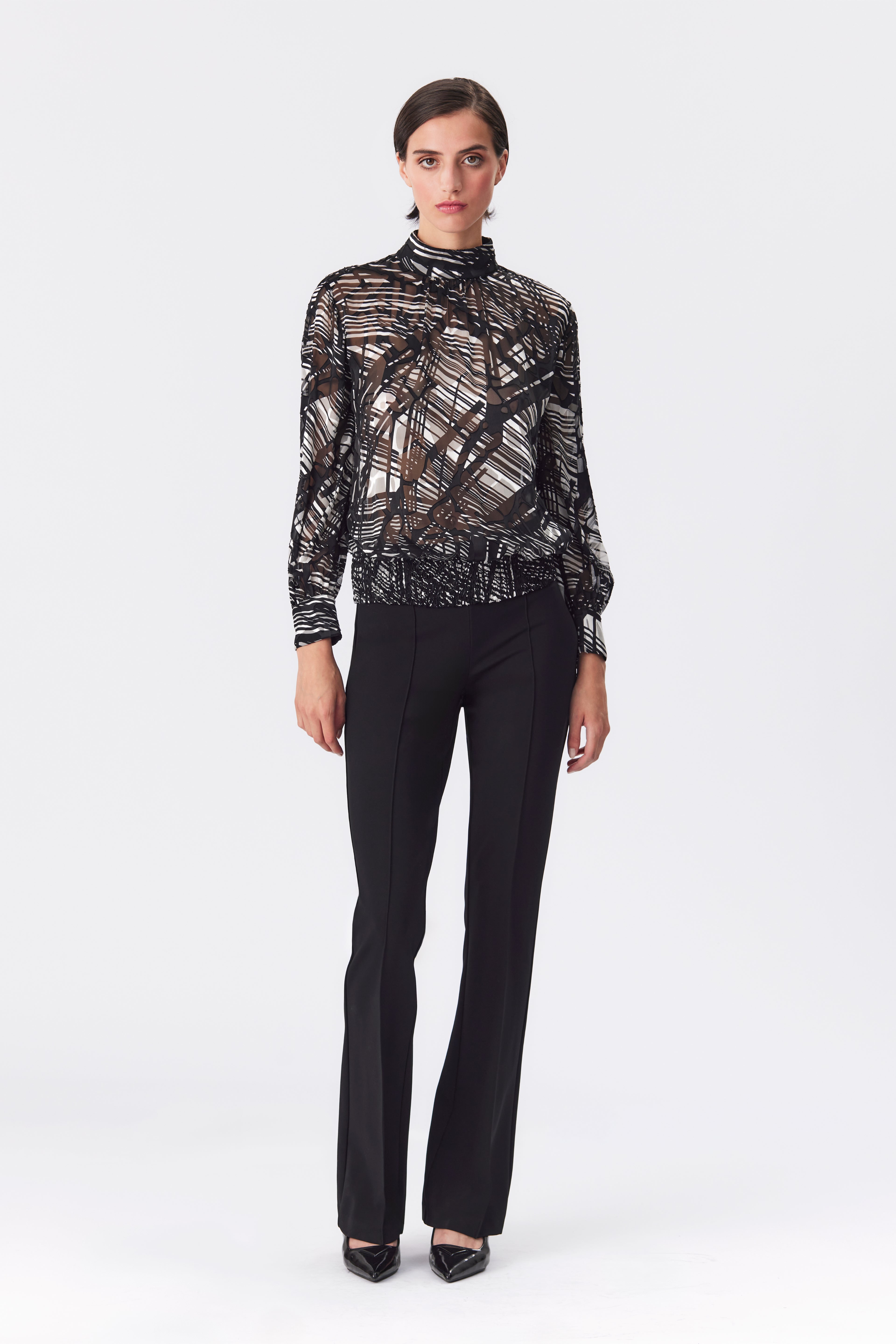Gabriella Black and White Silk Devoré Blouse