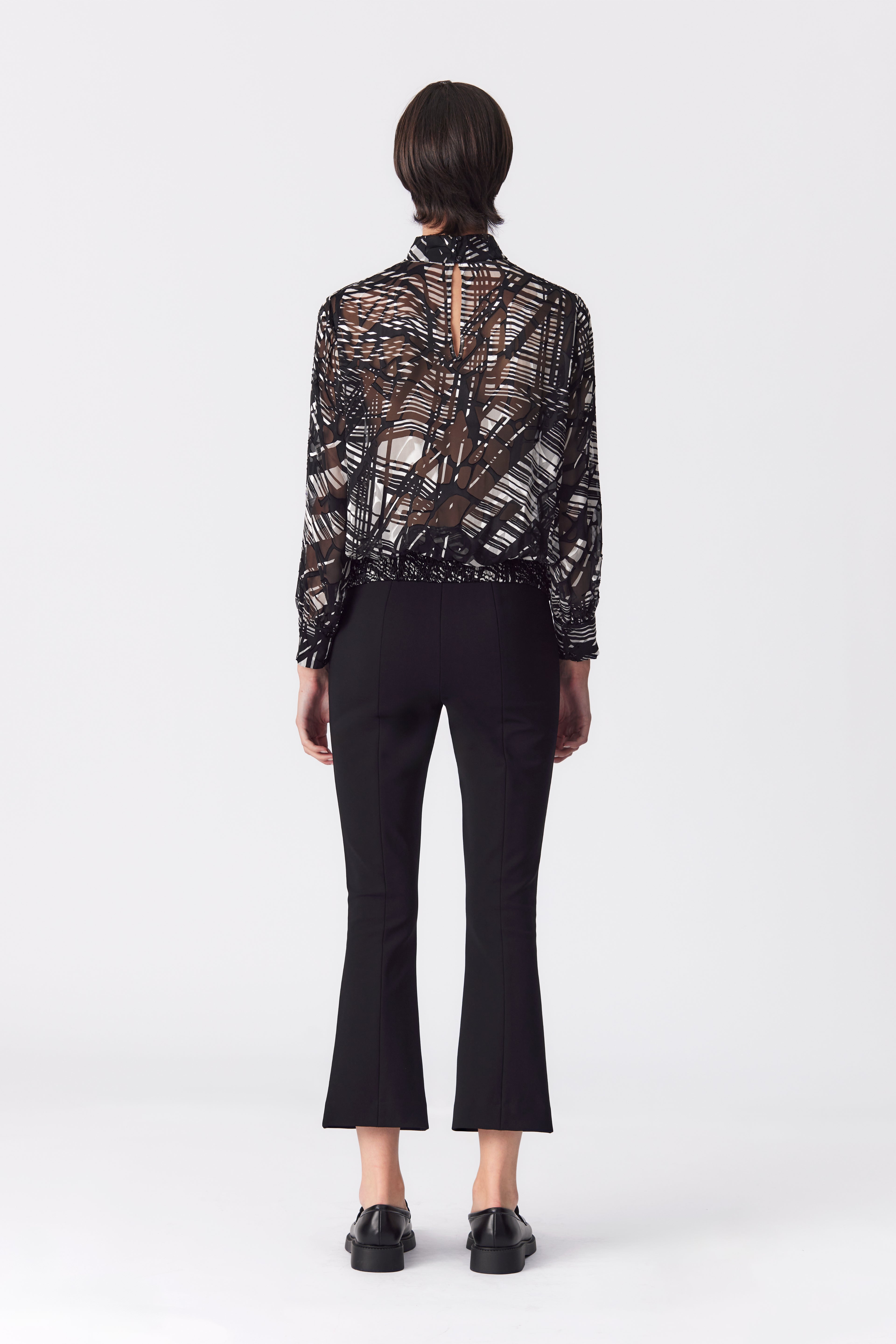 Gabriella Black and White Silk Devoré Blouse