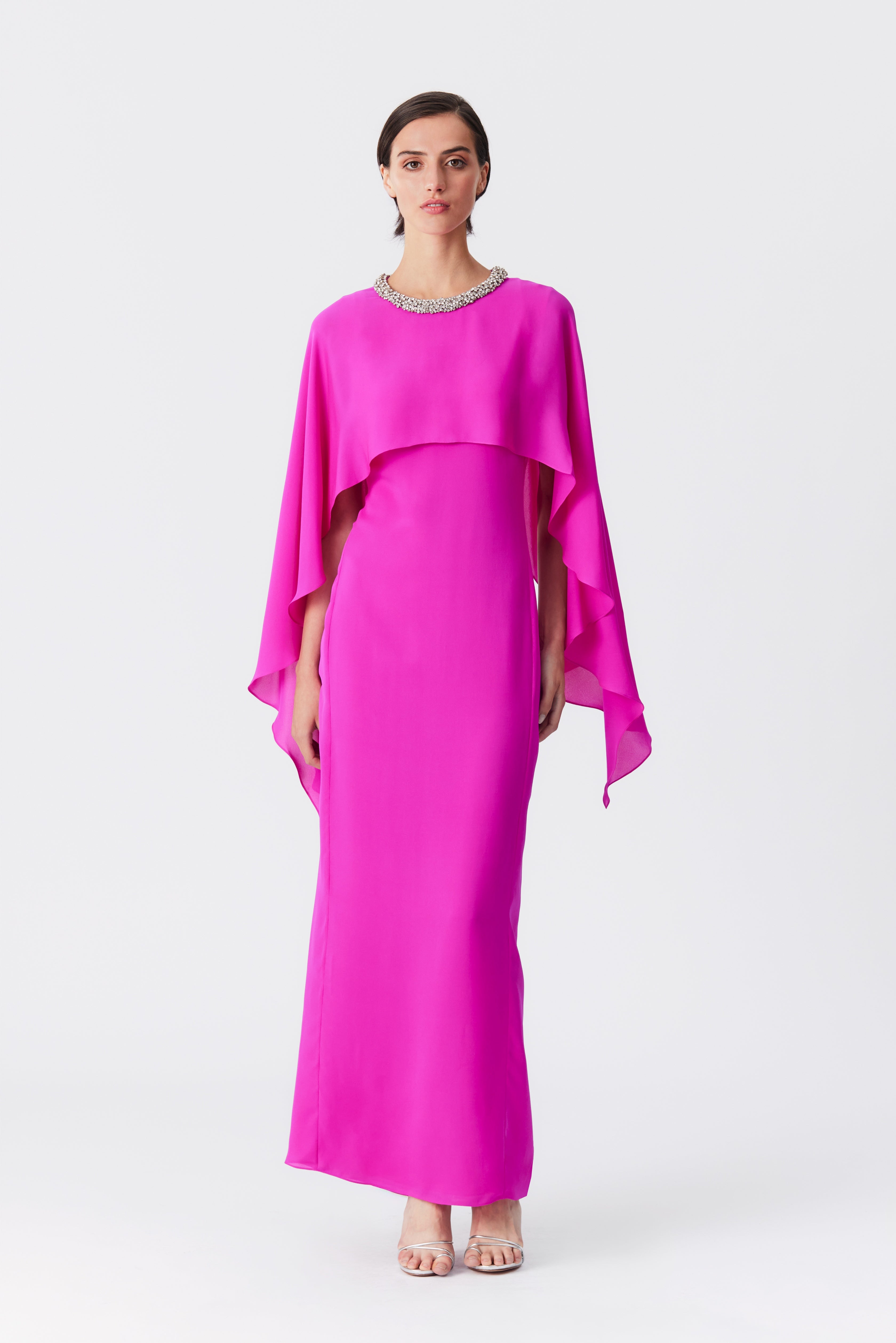 Gaia Silk Cape Gown in Fuchsia
