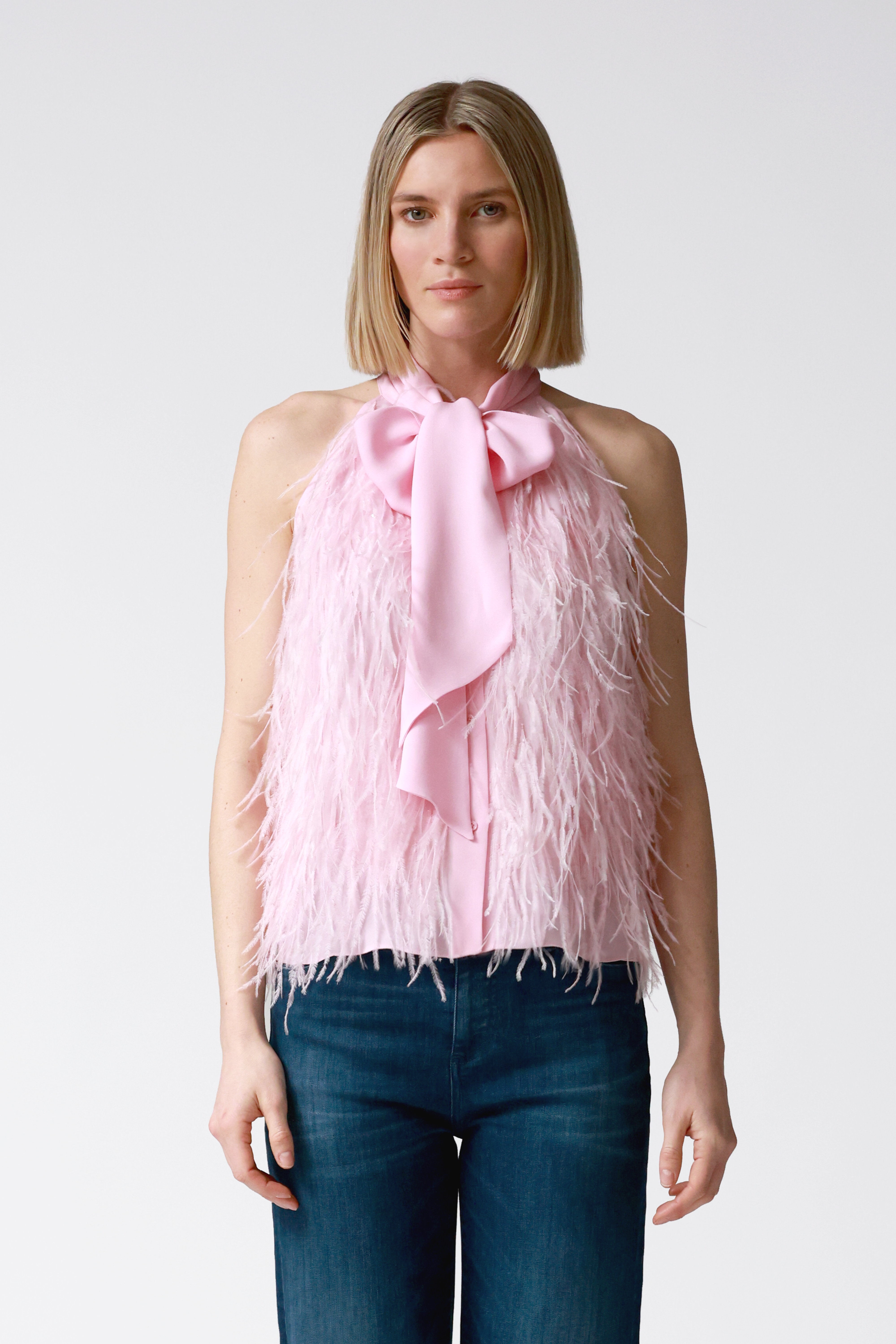 Gemma Pink Feather Halter Top