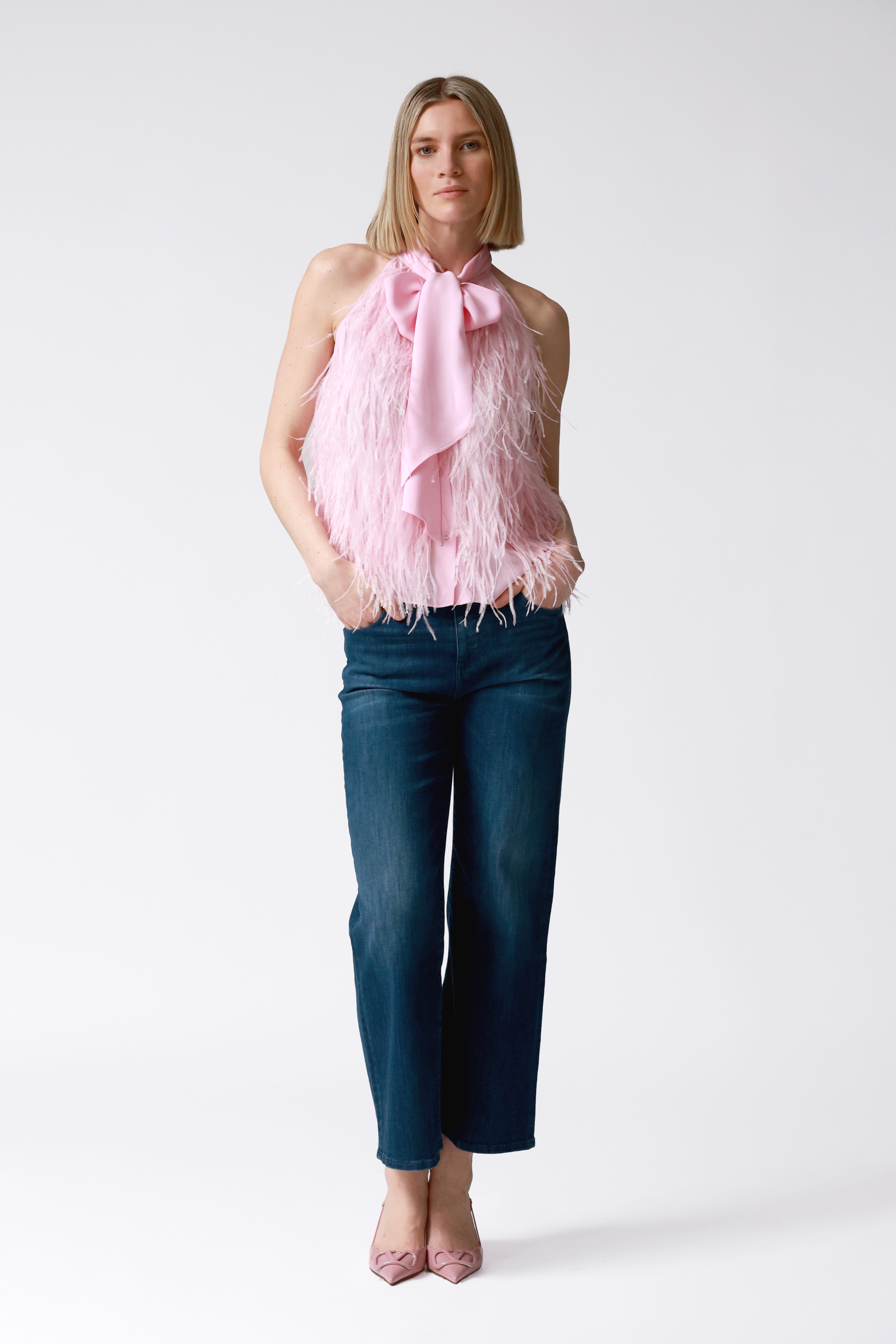 Gemma Pink Feather Halter Top