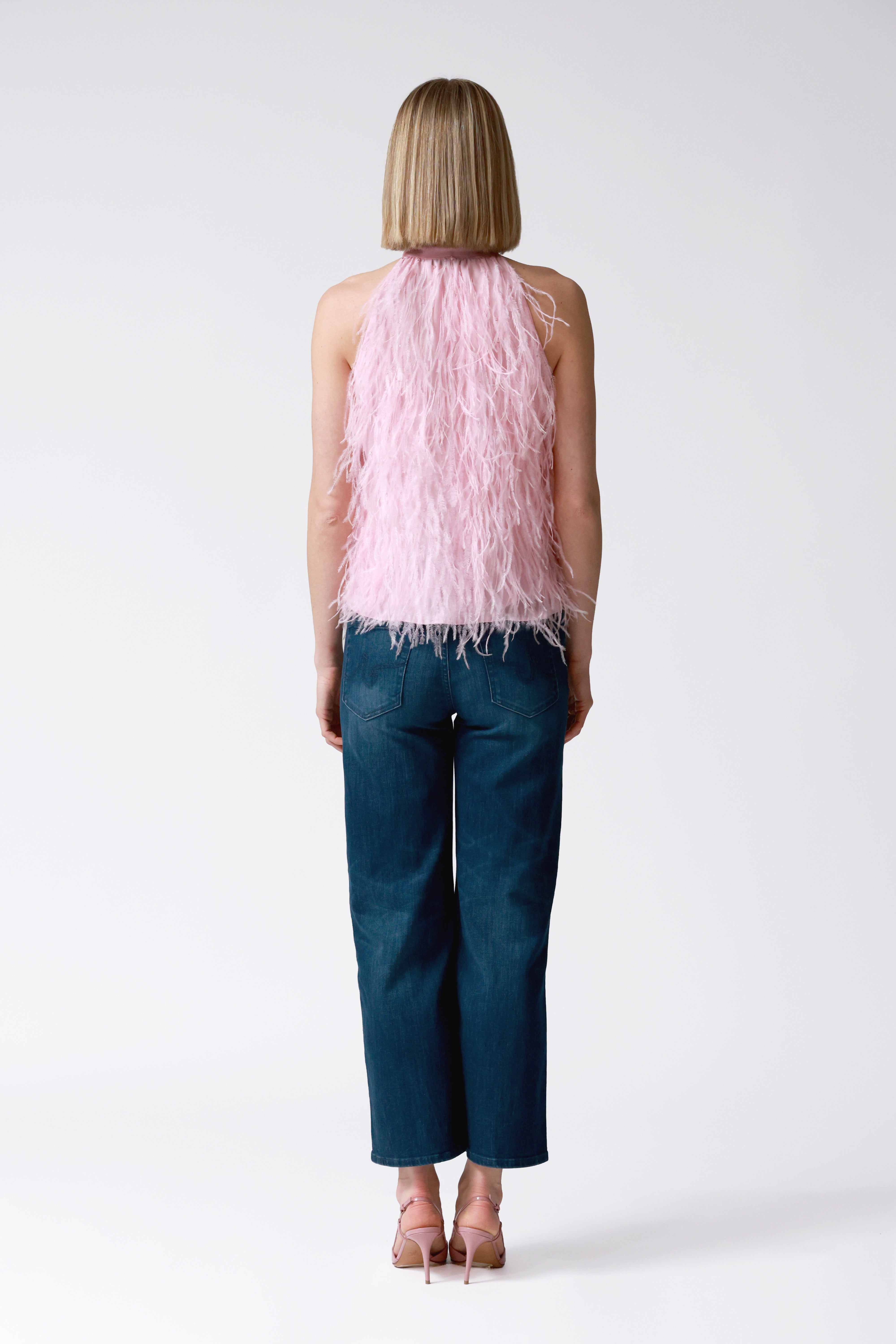 Gemma Pink Feather Halter Top