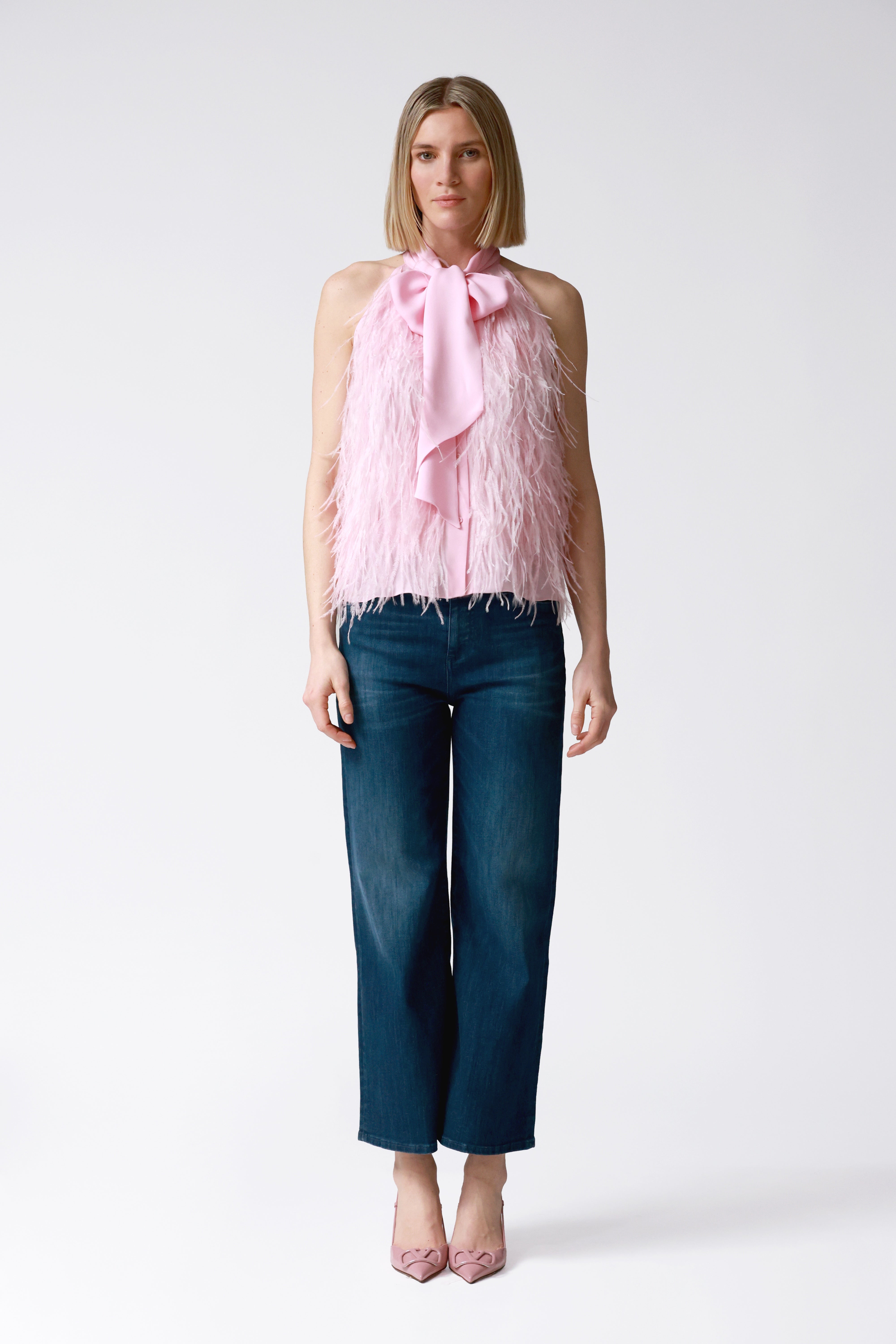 Gemma Pink Feather Halter Top