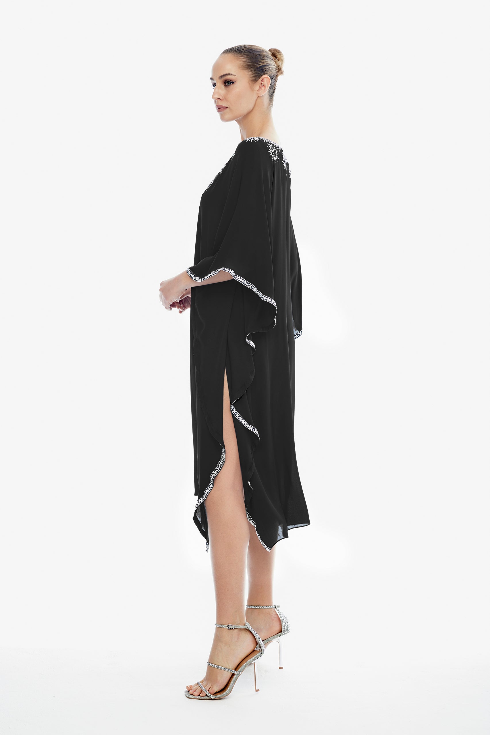 Giselle Silk Embroidered Kaftan in Black